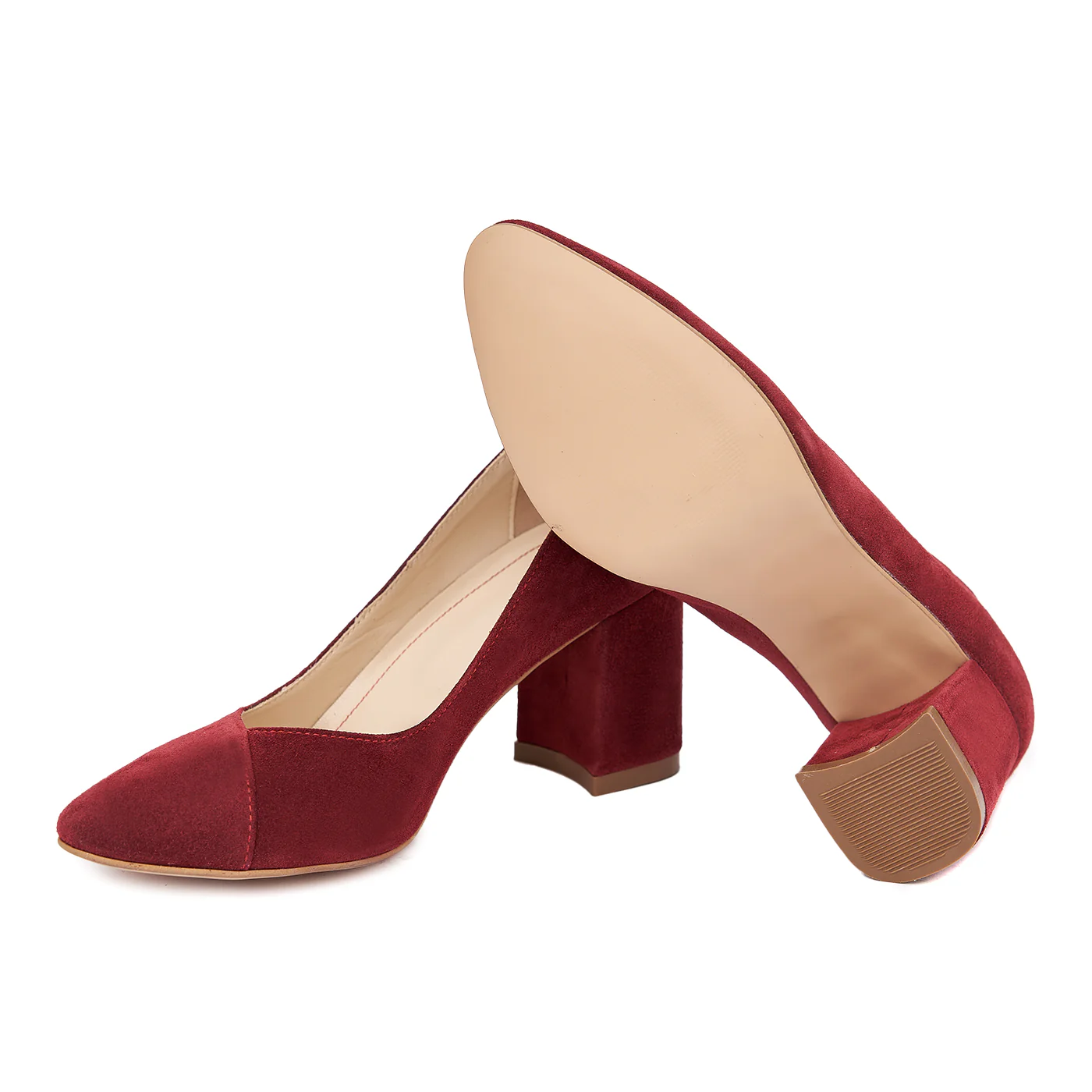 Pantofi dama toc gros din piele naturala grena 4643 - Image 3