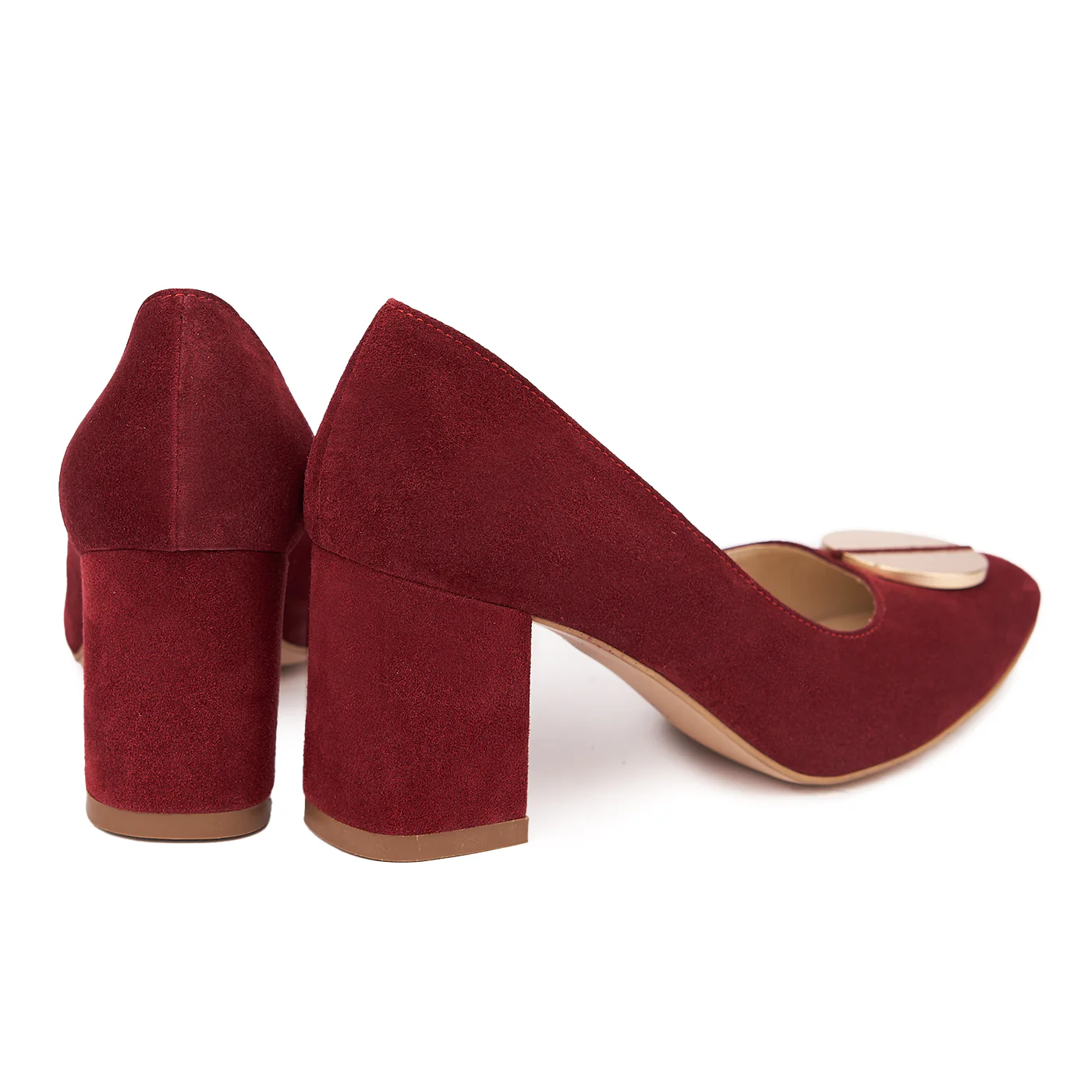 Pantofi dama toc gros din piele naturala grena 4644 - Image 2