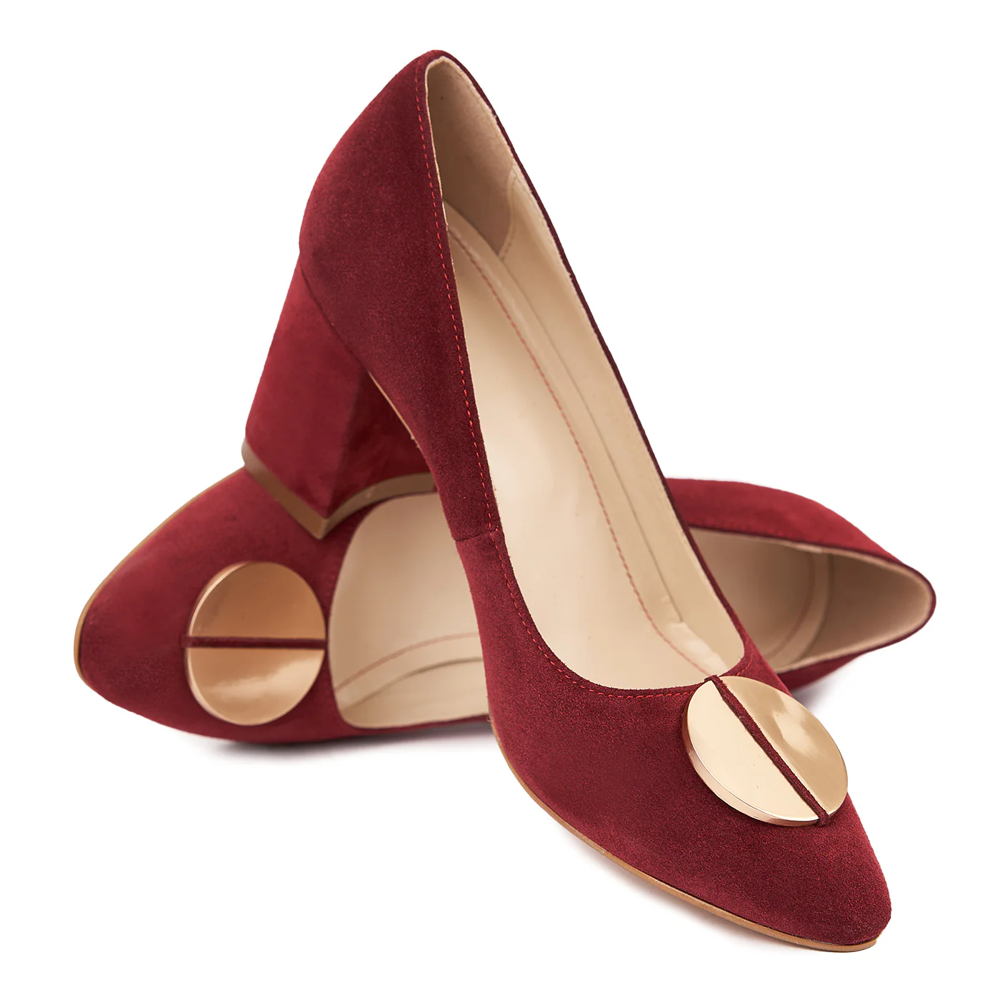 Pantofi dama toc gros din piele naturala grena 4644 - Image 4