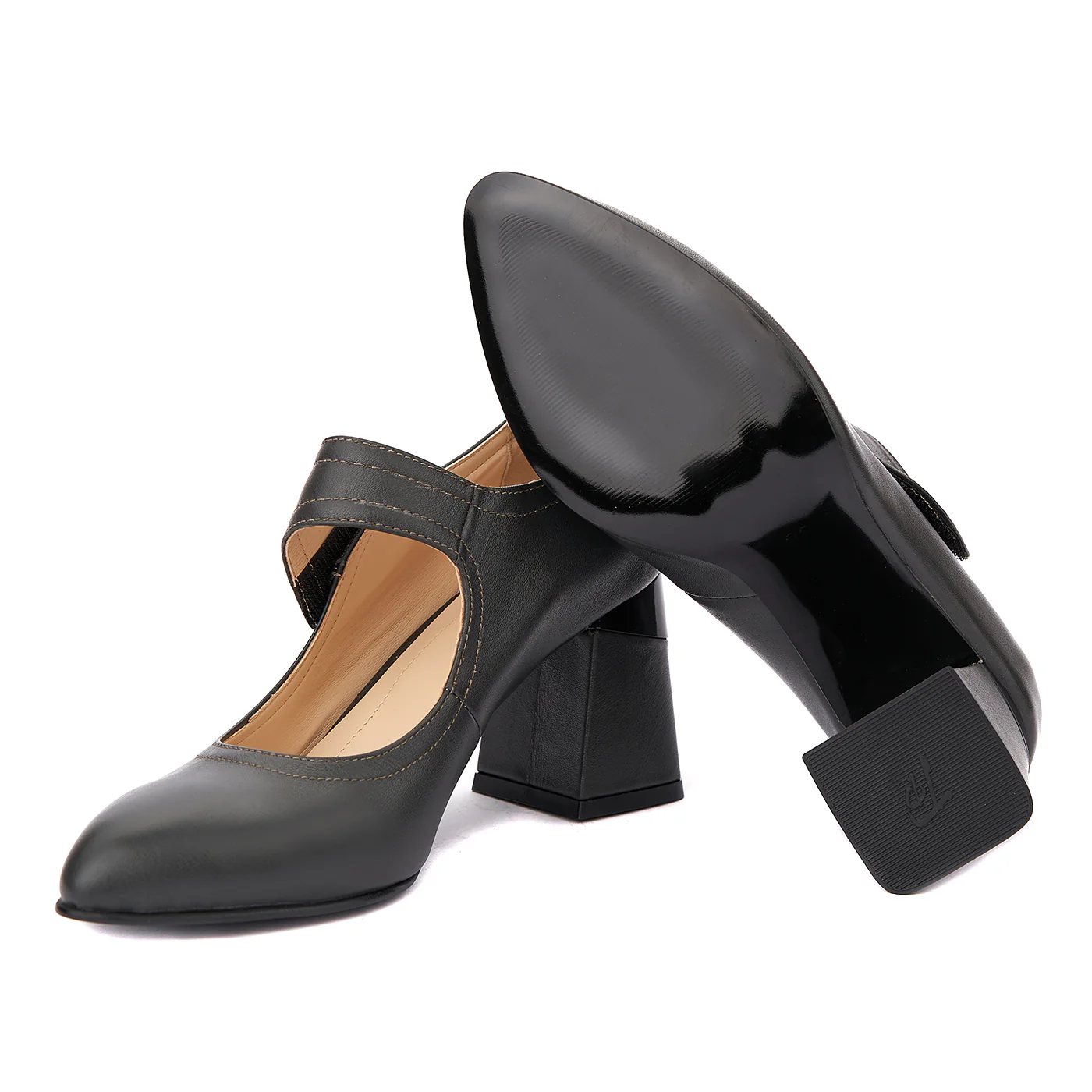 Pantofi dama toc gros din piele naturala gri 4341 - Image 3