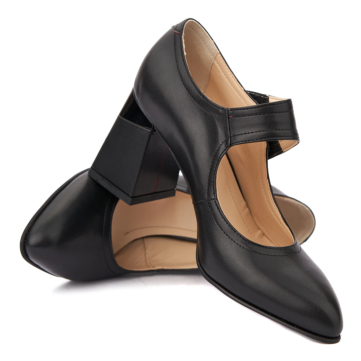 Pantofi dama toc gros din piele naturala neagra 4339 - Image 2