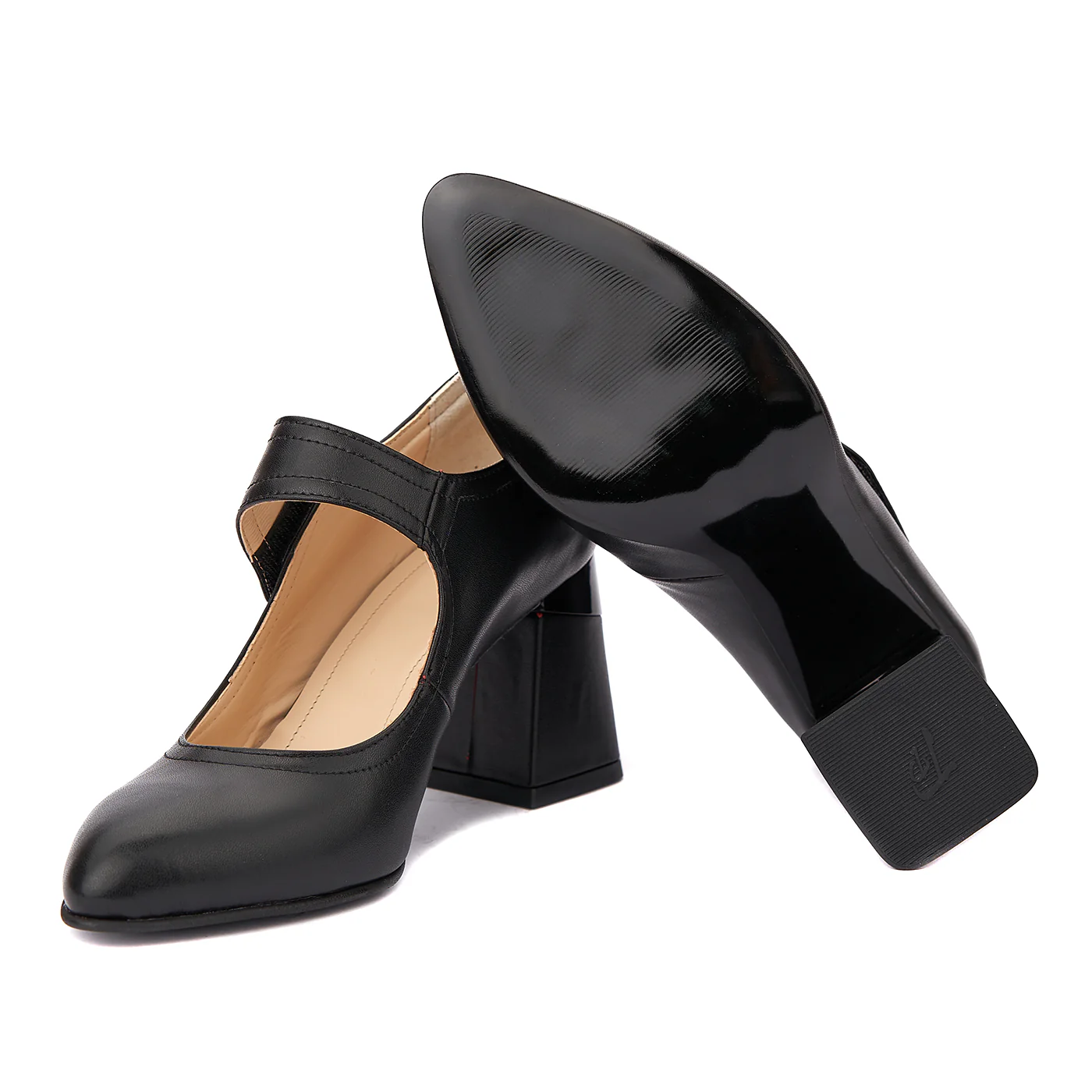 Pantofi dama toc gros din piele naturala neagra 4339 - Image 4