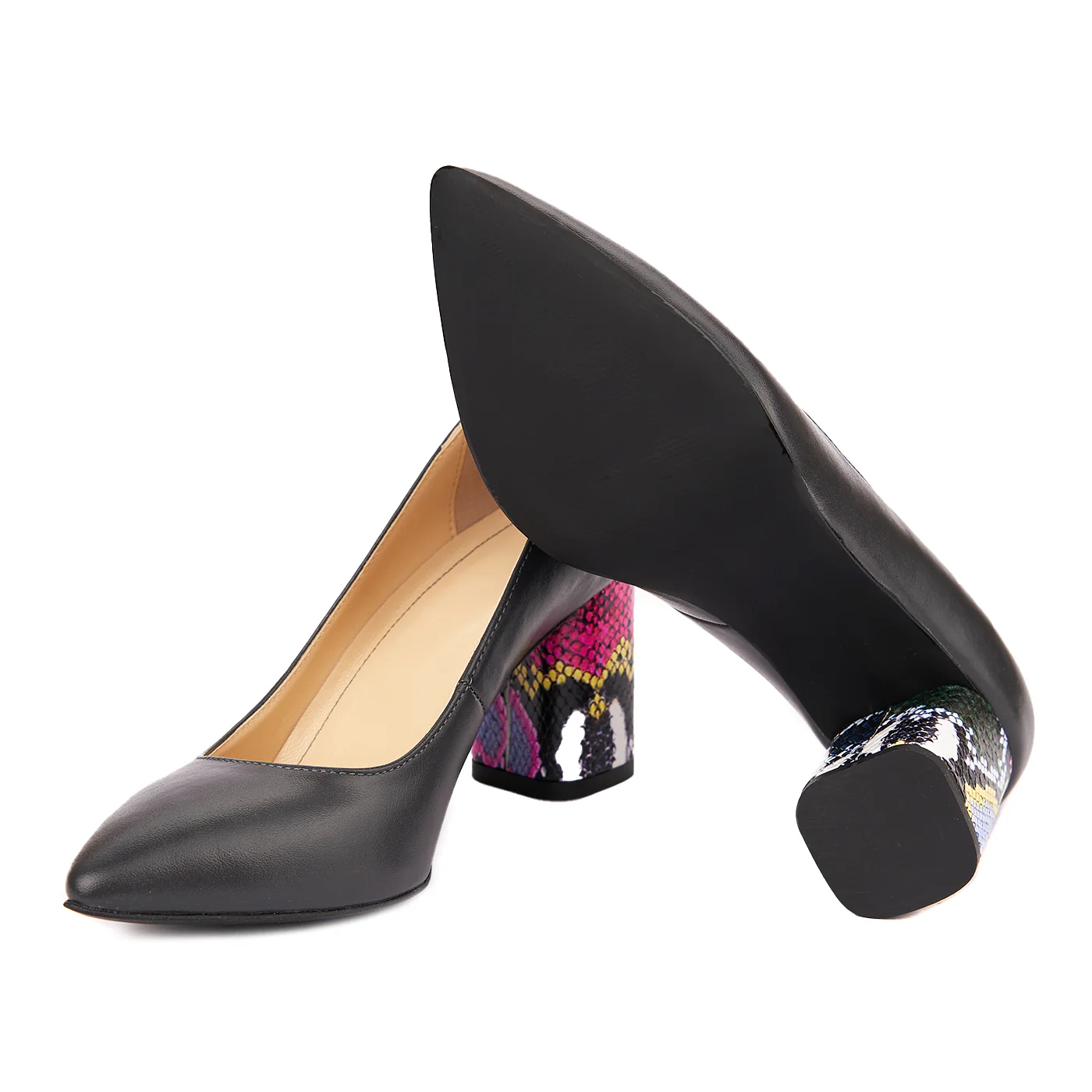 Pantofi dama toc gros din piele naturala neagra 4633 - Image 3