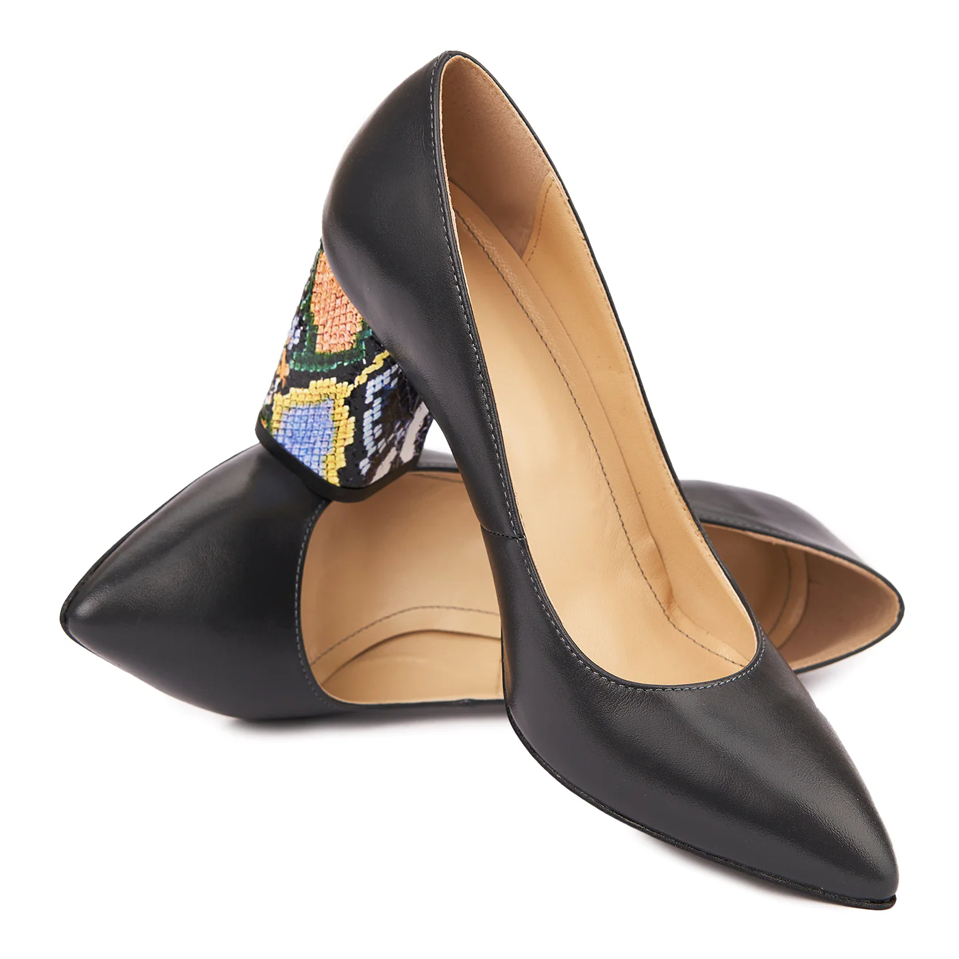Pantofi dama toc gros din piele naturala neagra 4633 - Image 4