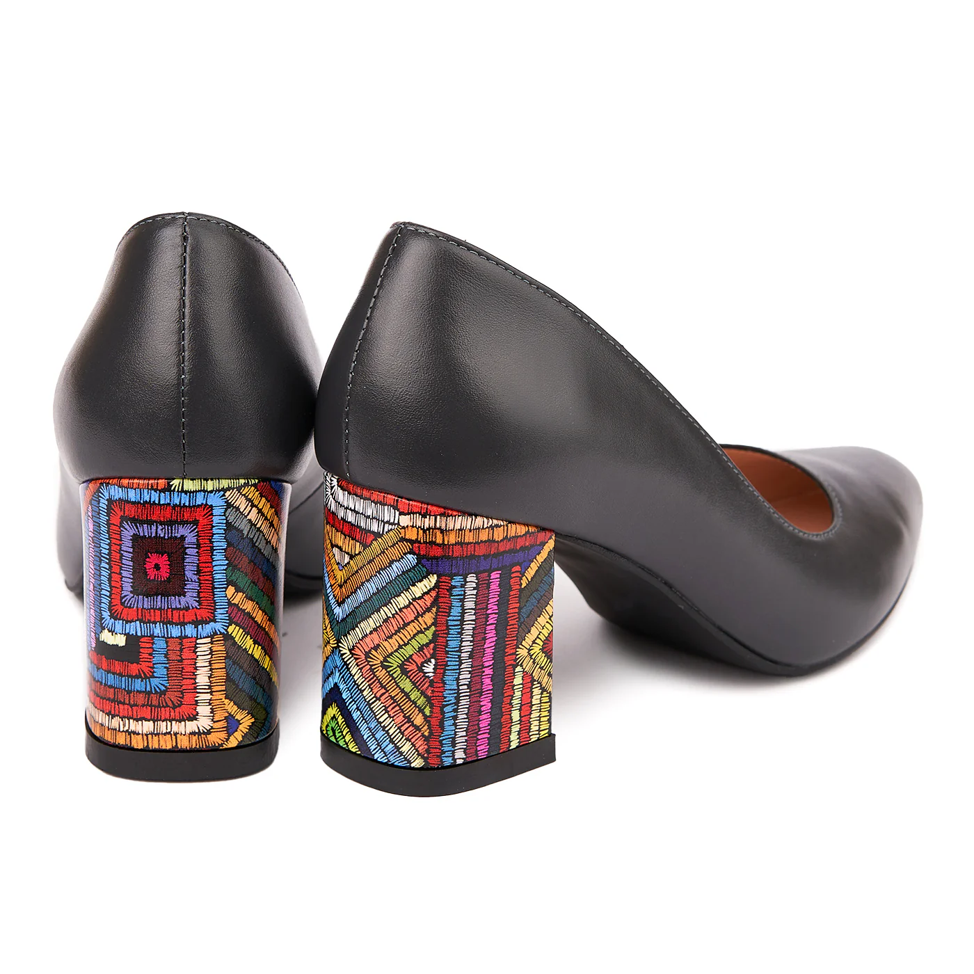 Pantofi dama toc gros din piele naturala neagra 4635 - Image 2