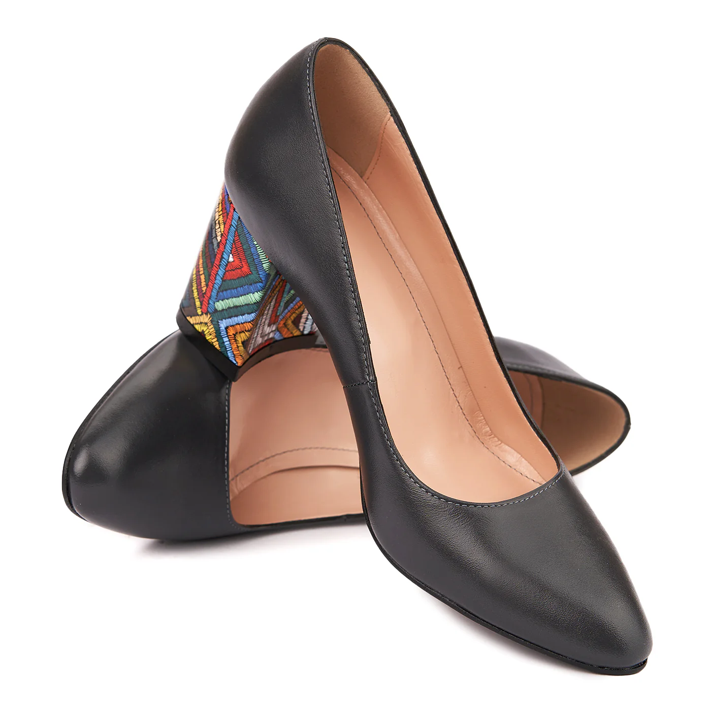 Pantofi dama toc gros din piele naturala neagra 4635 - Image 4