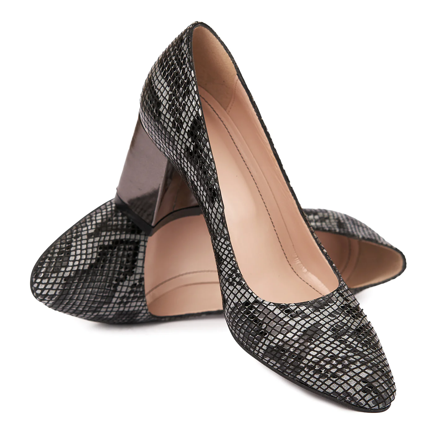 Pantofi dama toc gros din piele naturala neagra 4639 - Image 4