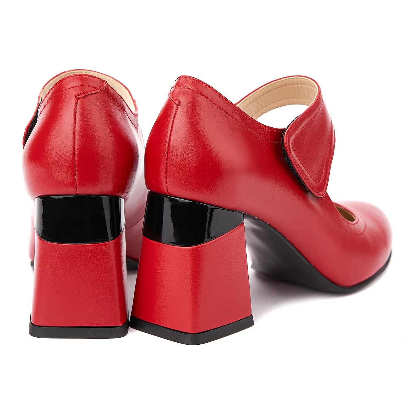 Pantofi dama toc gros din piele naturala rosie 4344 - Image 2