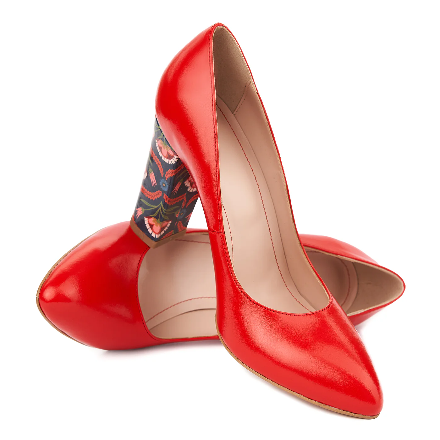 Pantofi dama toc gros din piele naturala rosie 4802 - Image 3