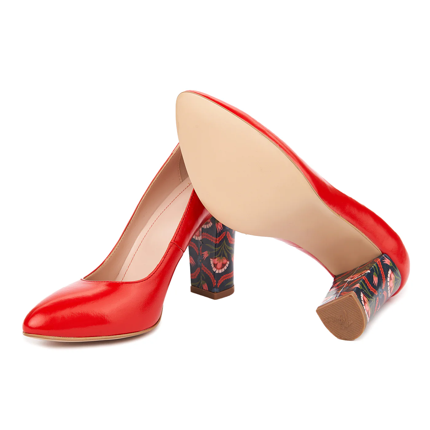Pantofi dama toc gros din piele naturala rosie 4802 - Image 4