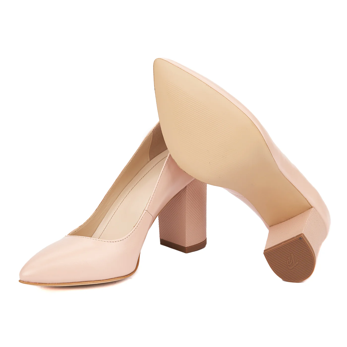 Pantofi dama toc gros din piele naturala bej 4615 - Image 3