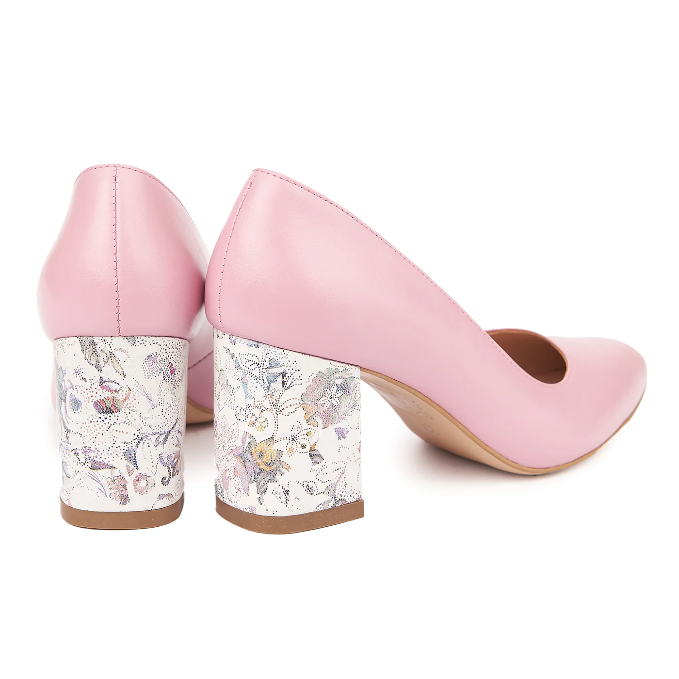 Pantofi dama toc gros din piele naturala roz 4772 - Image 2