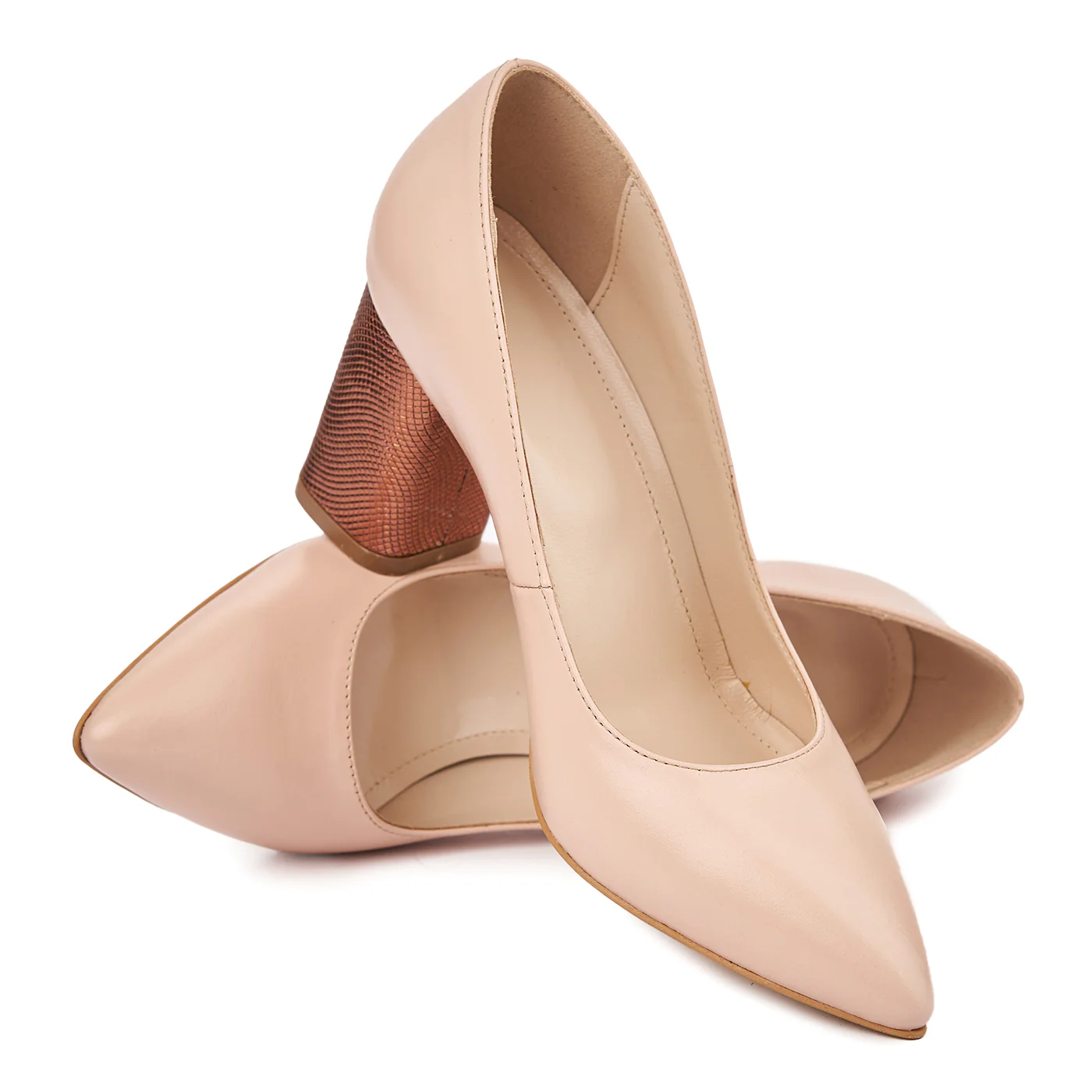 Pantofi dama toc gros din piele naturala nude 4782 - Image 4