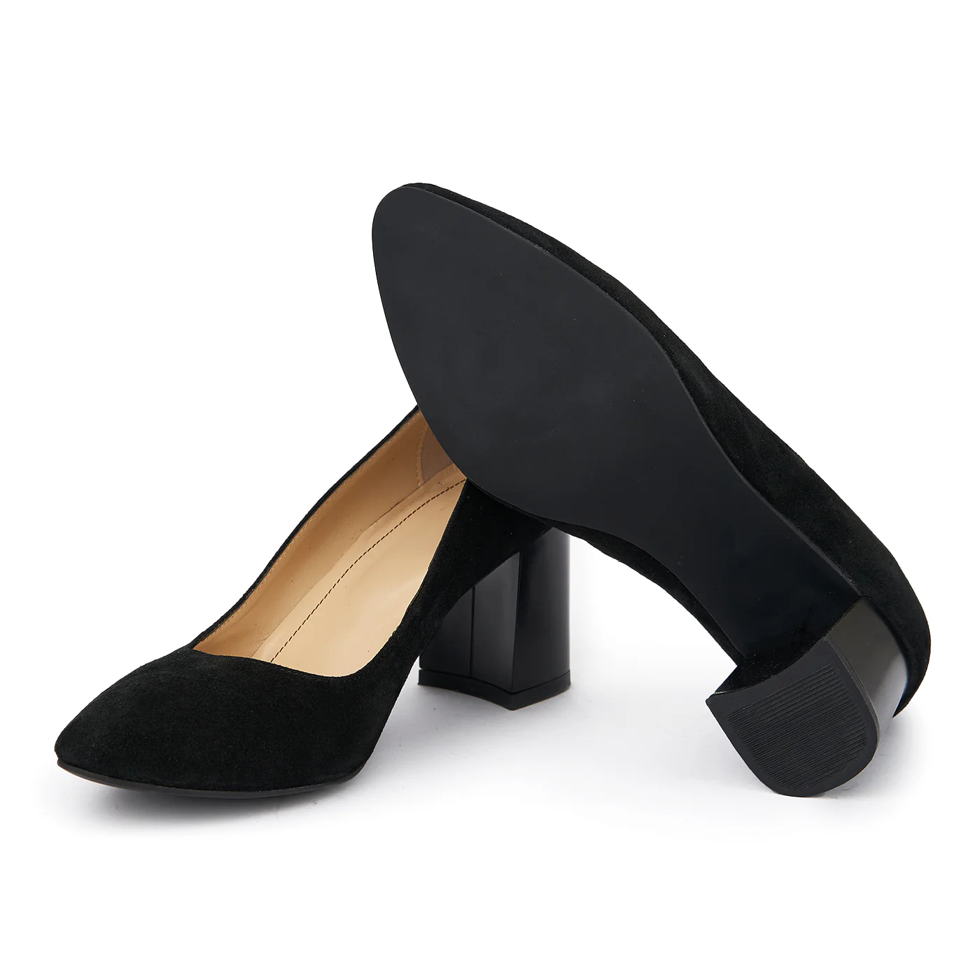Pantofi dama toc gros din piele naturala velur 4757 - Image 3