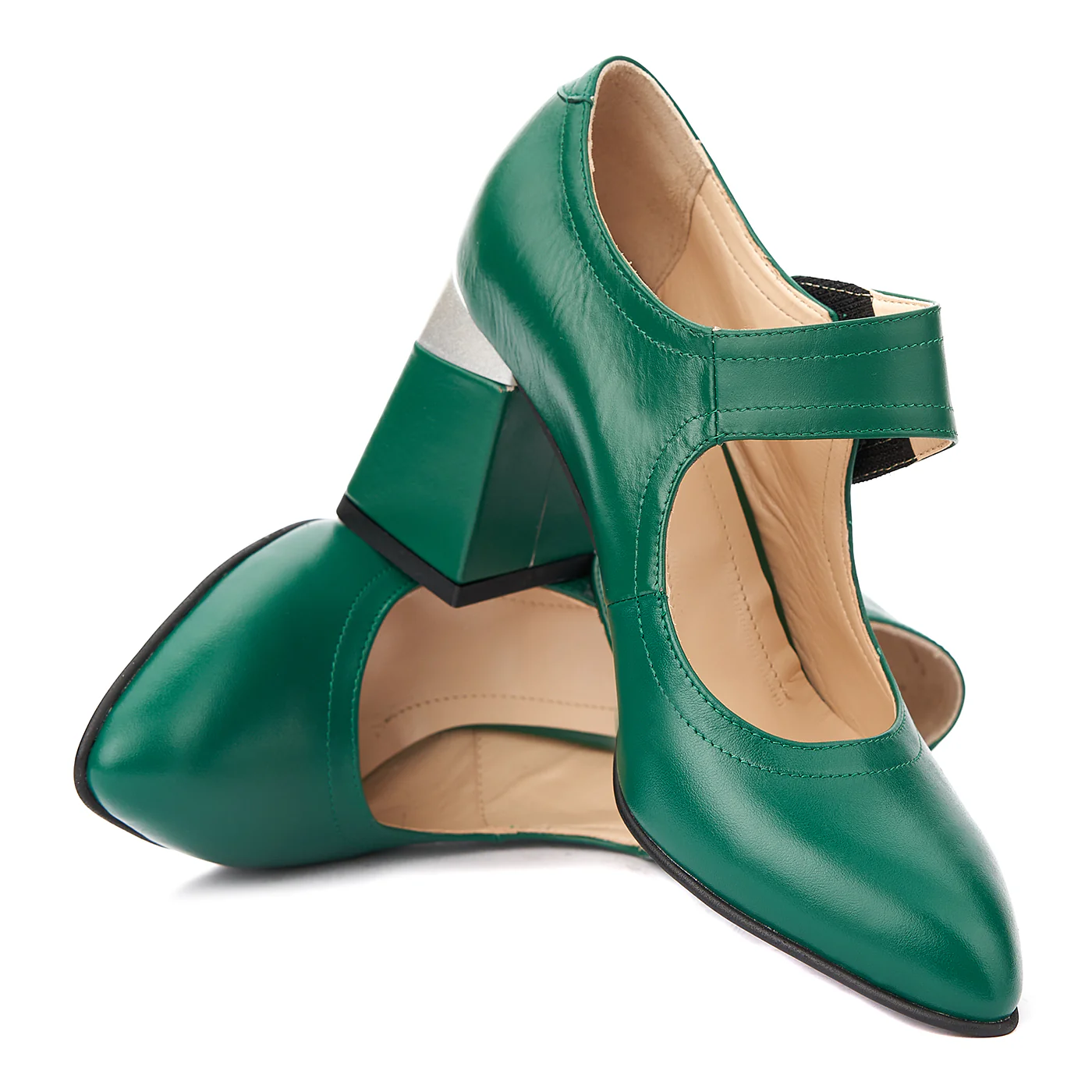 Pantofi dama toc gros din piele naturala verde 4346 - Image 4