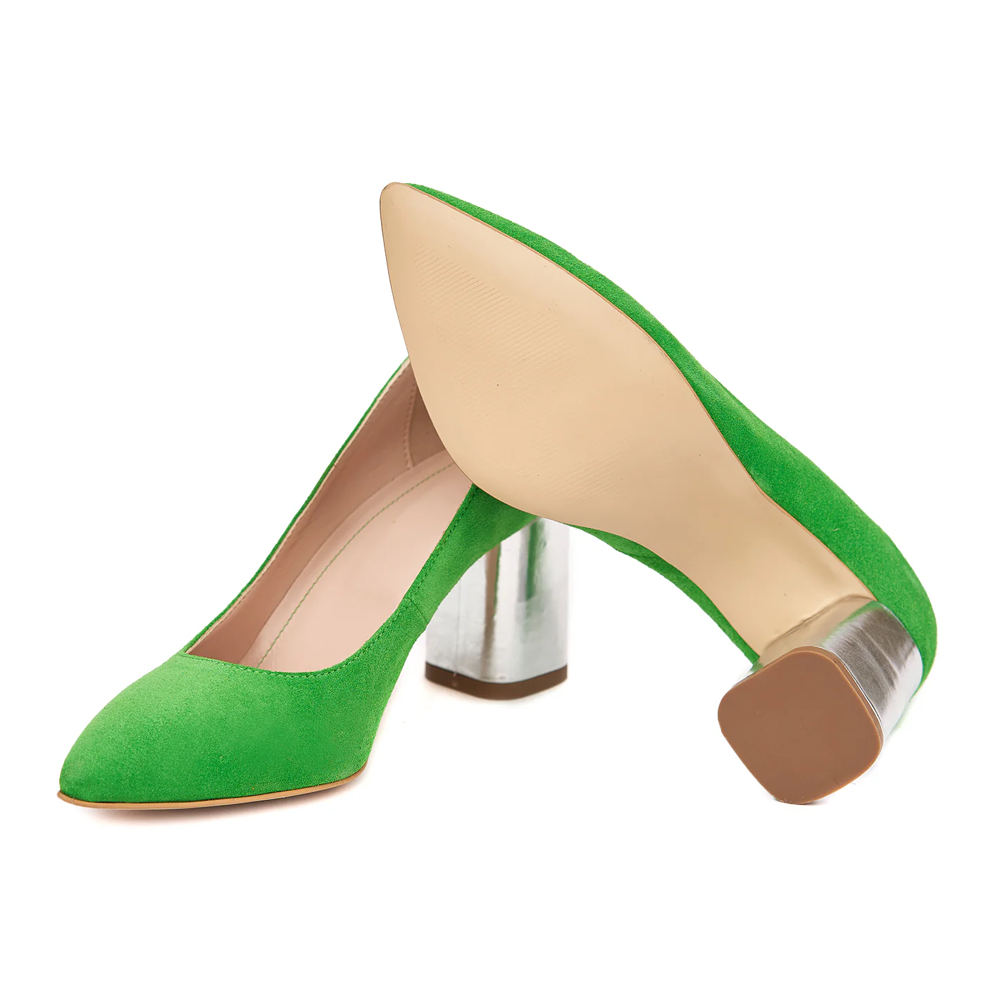 Pantofi dama toc gros din piele naturala verde 4621 - Image 3