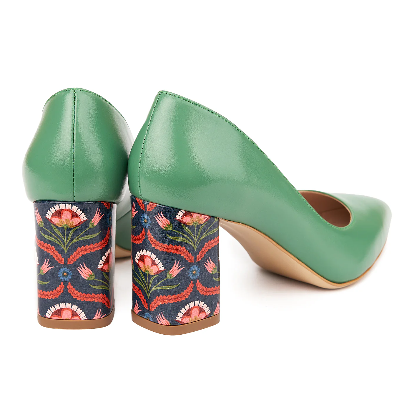 Pantofi dama toc gros din piele naturala verde 4783 - Image 2