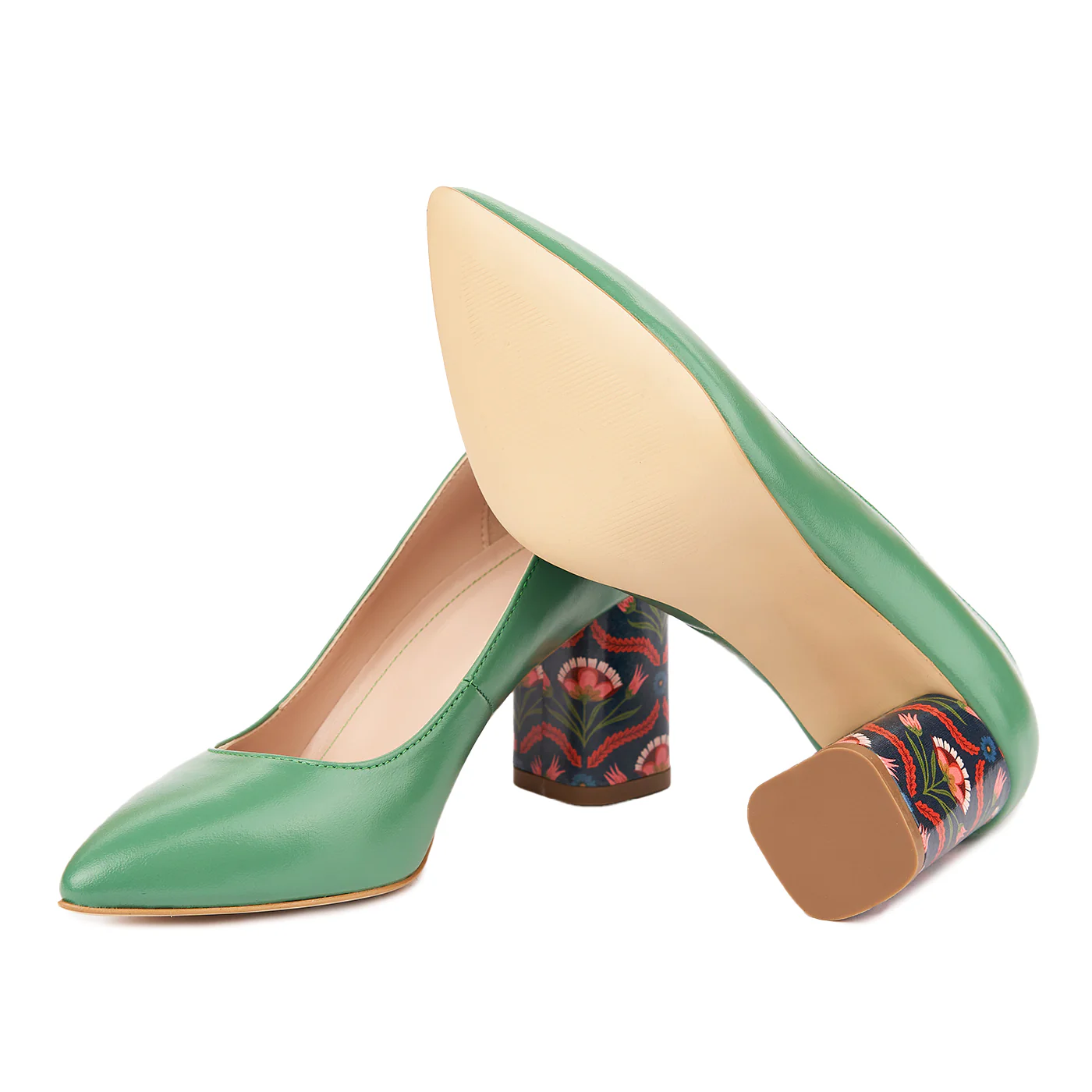 Pantofi dama toc gros din piele naturala verde 4783 - Image 3