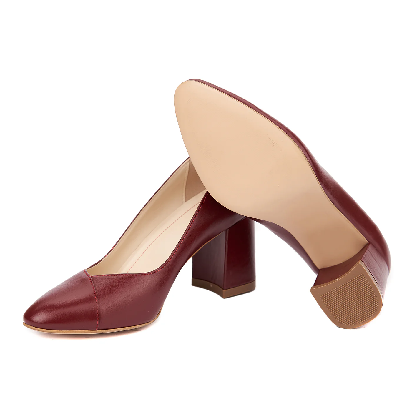Pantofi dama toc gros din piele naturala visinie 4645 - Image 3