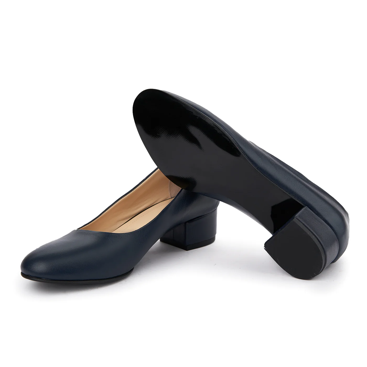 Pantofi dama toc mic din piele naturala bleumarin 4983 - Image 3