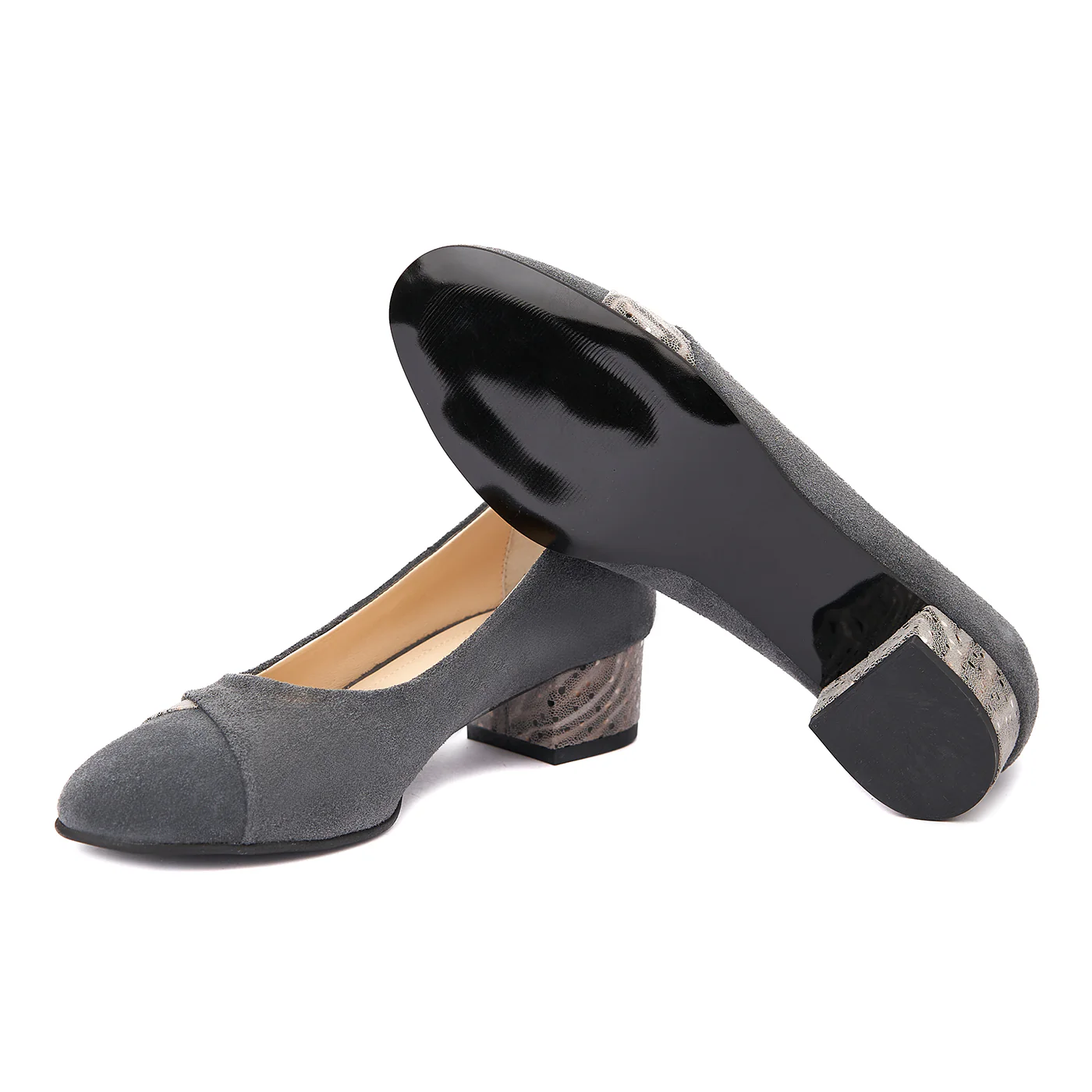 Pantofi dama toc mic din piele naturala gri 4352 - Image 3