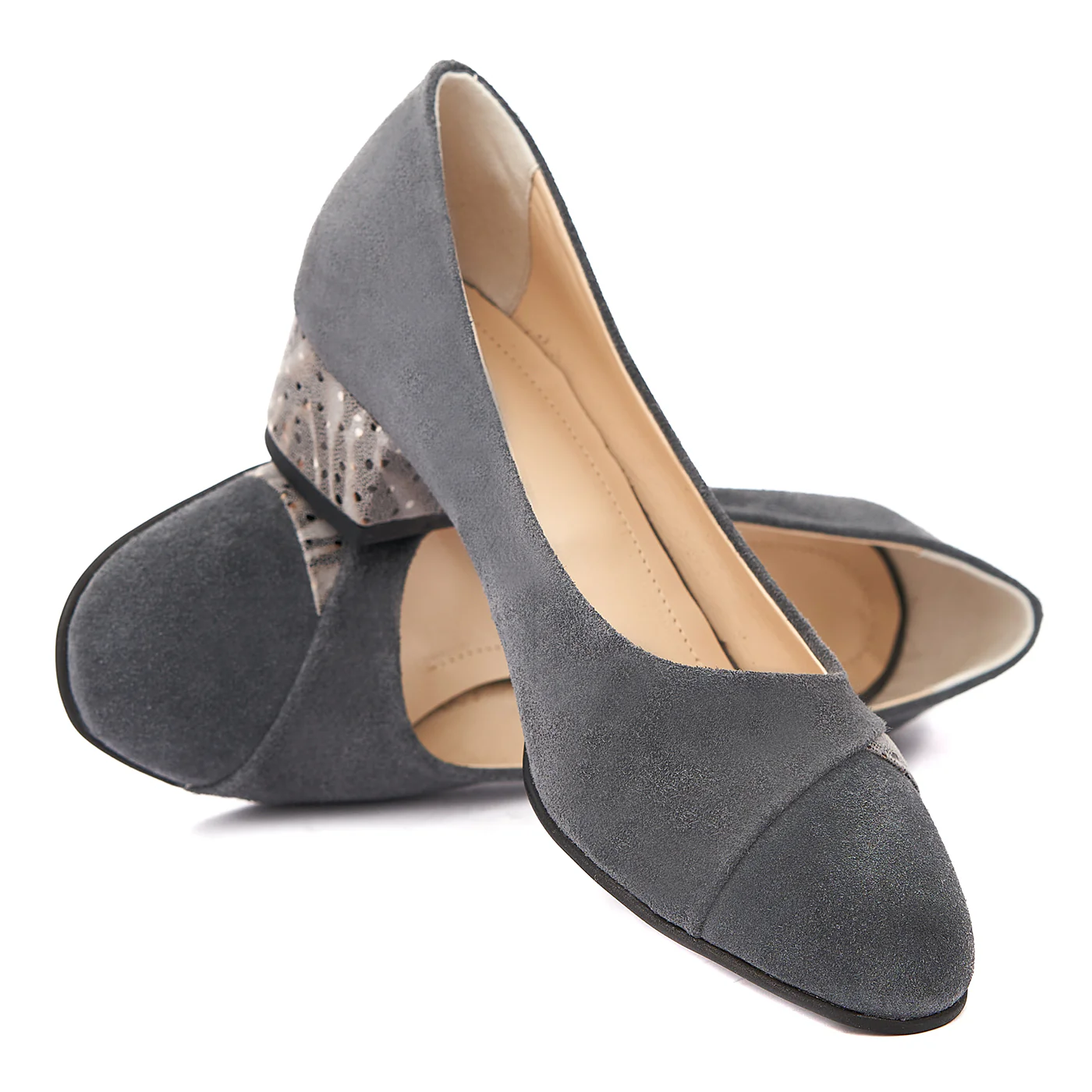 Pantofi dama toc mic din piele naturala gri 4352 - Image 4