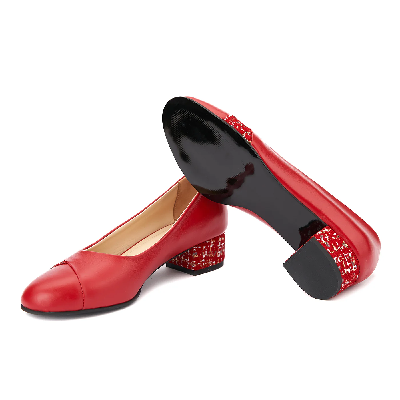 Pantofi dama toc mic din piele naturala rosie 4370 - Image 3