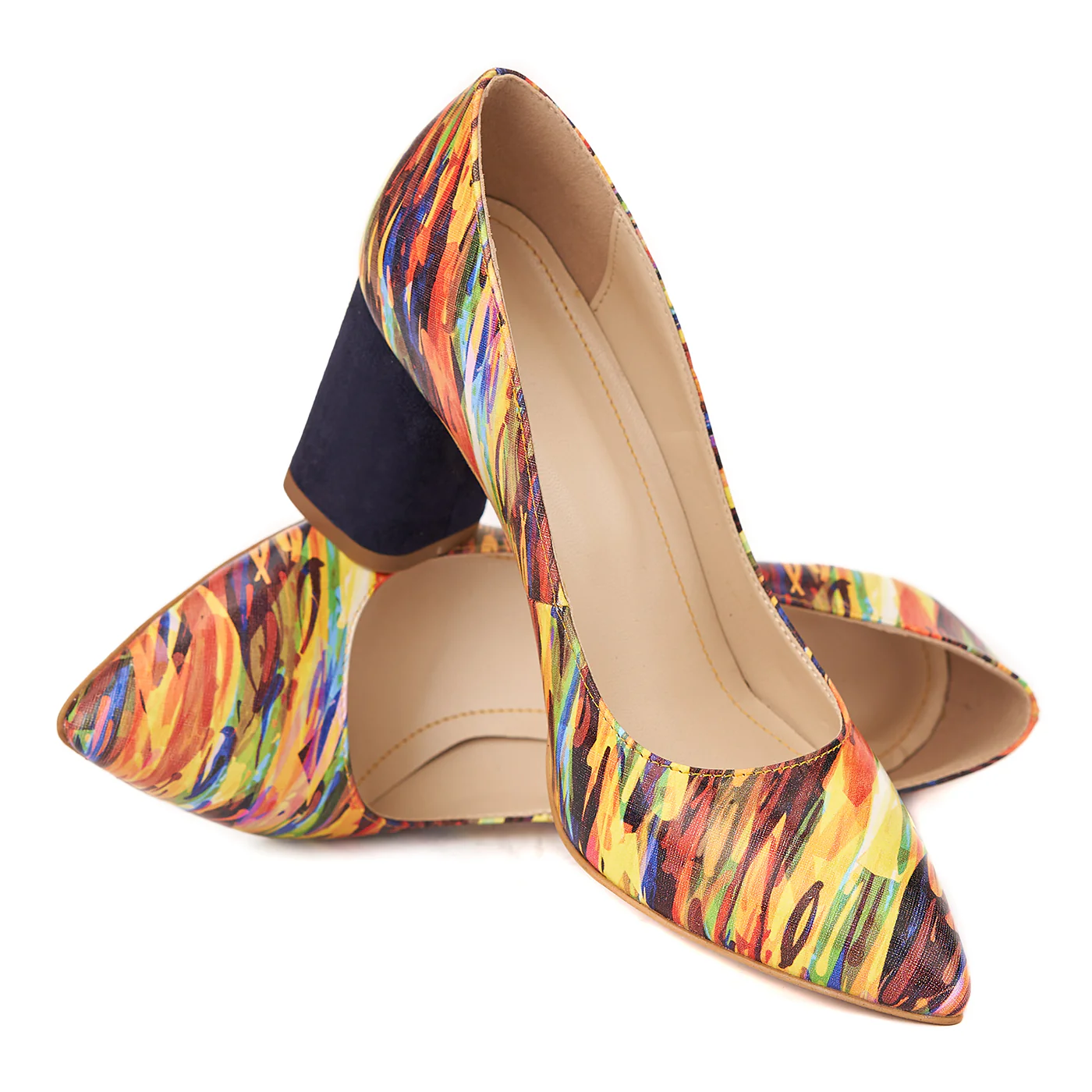 Pantofi de Piele Dama cu Toc Gros 8 Cm Multicolor 4446 - Image 4