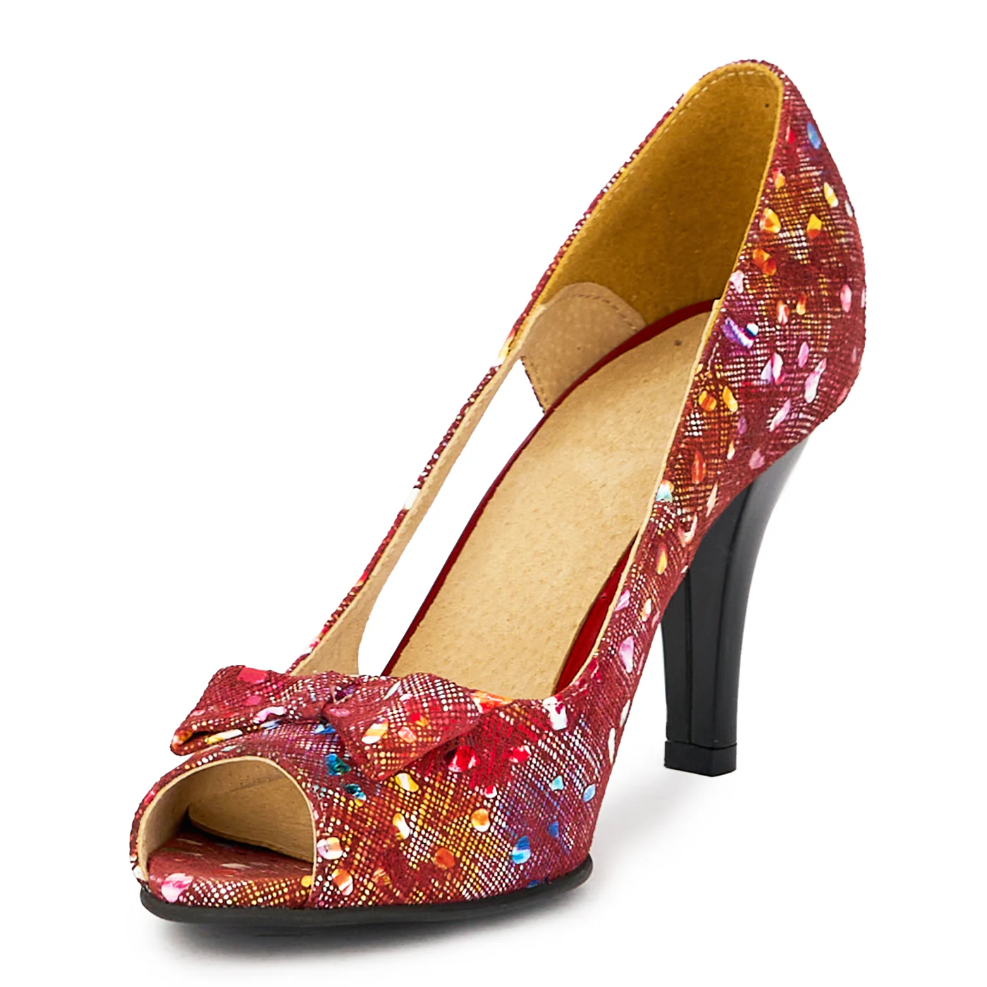 Pantofi decupati dama din piele naturala multicolor cu toc subtire 9 cm 15857 - Image 3