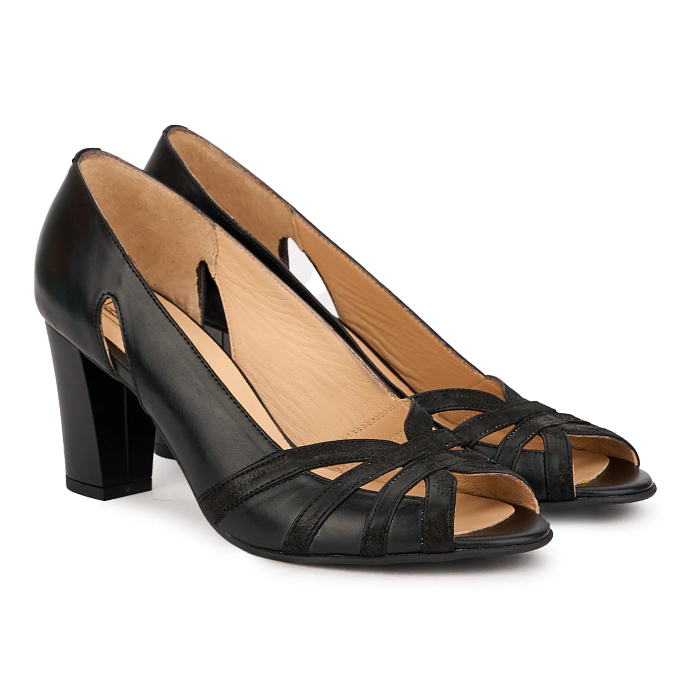 Pantofi decupati dama din piele naturala neagra cu toc gros 7.5 cm 16772 - Image 4