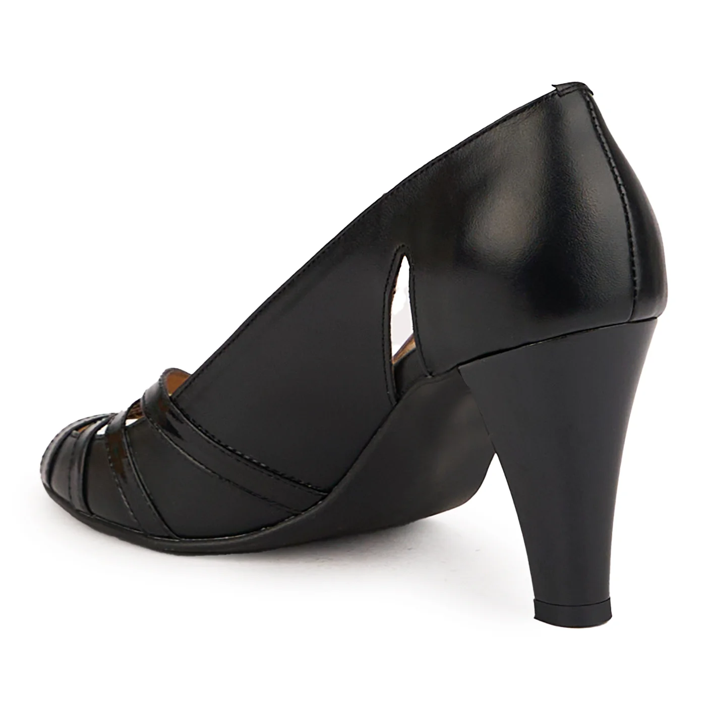 Pantofi decupati dama din piele naturala neagra cu toc gros 8.5 cm 16773 - Image 2