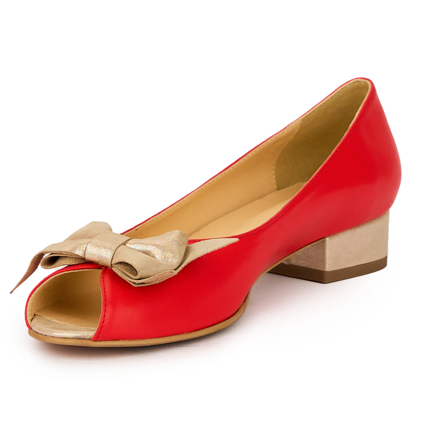 Pantofi decupati dama din piele naturala porotcaliu-corai cu toc mic 3 cm 15935 - Image 3