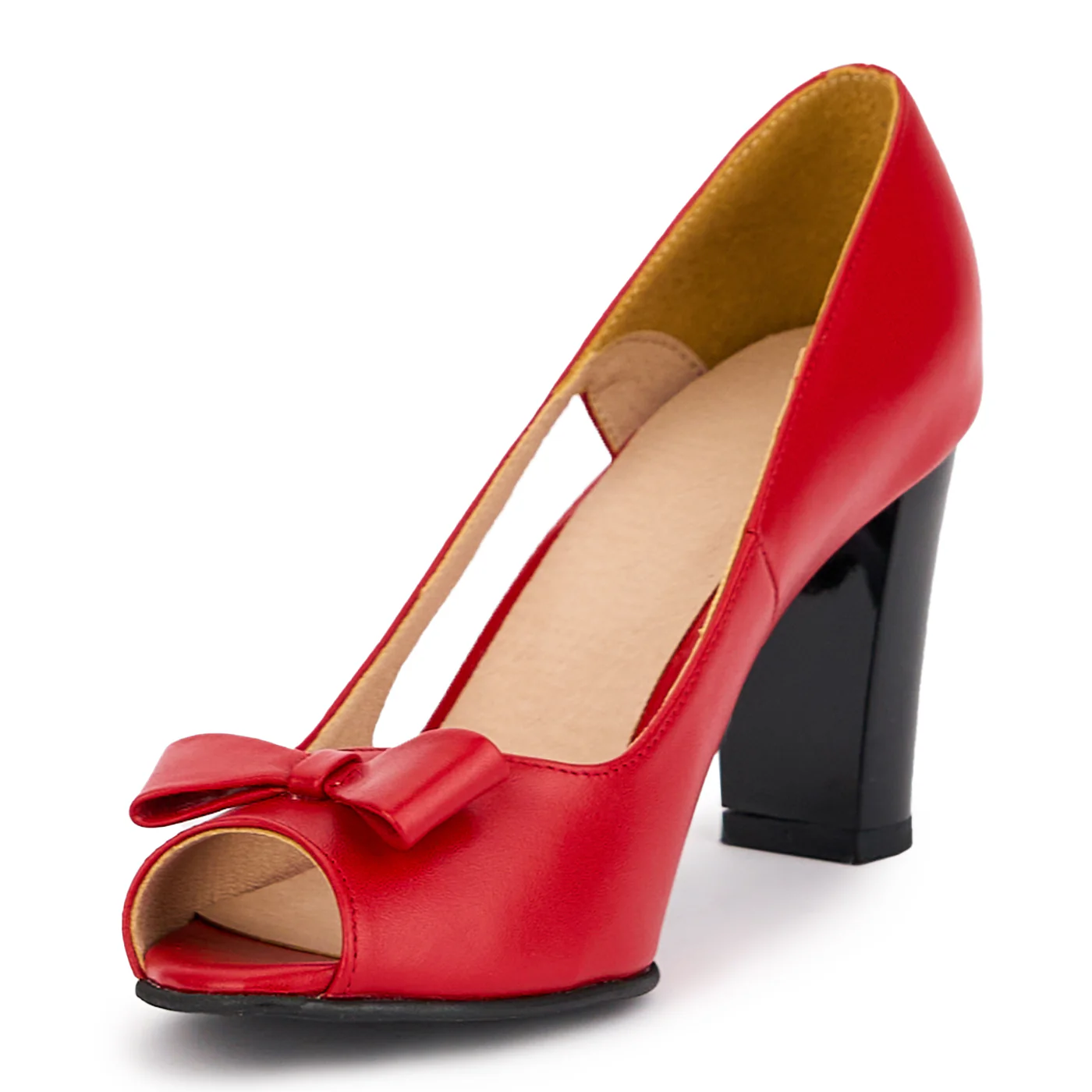 Pantofi decupati dama din piele naturala rosie cu toc gros 8 cm 16910 - Image 3