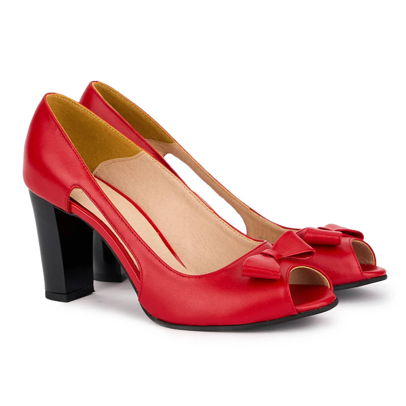 Pantofi decupati dama din piele naturala rosie cu toc gros 8 cm 16910 - Image 4
