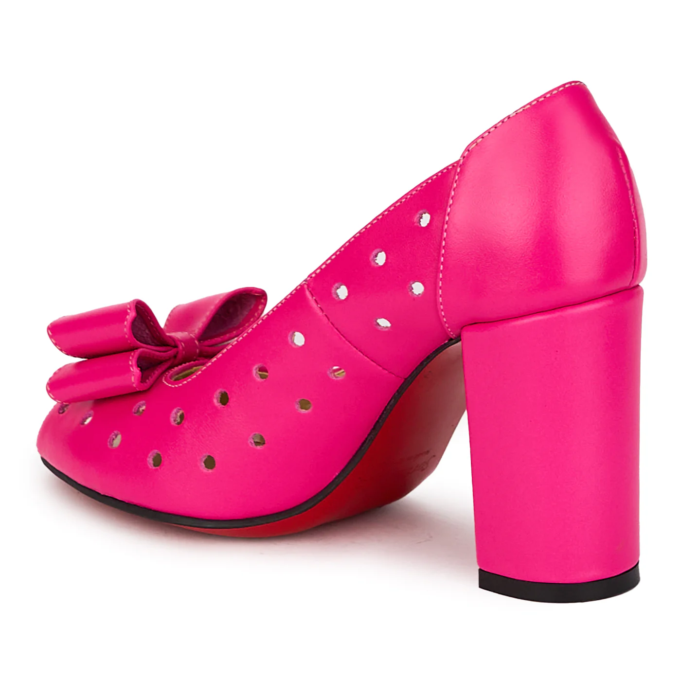 Pantofi decupati dama din piele naturala roz cu toc gros 8 cm 18079 - Image 2