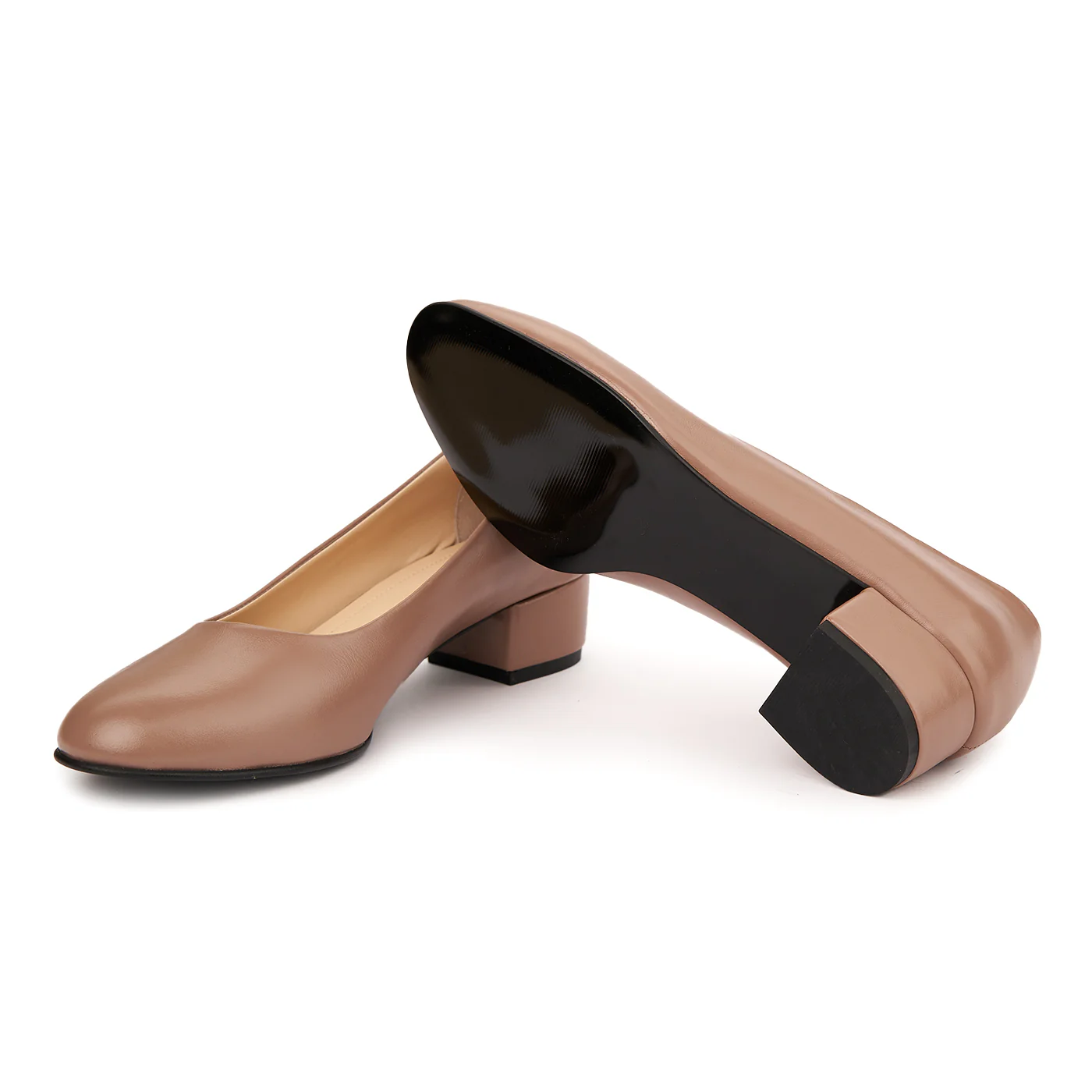 Pantofi dama toc mic din piele naturala bej 4972 - Image 3