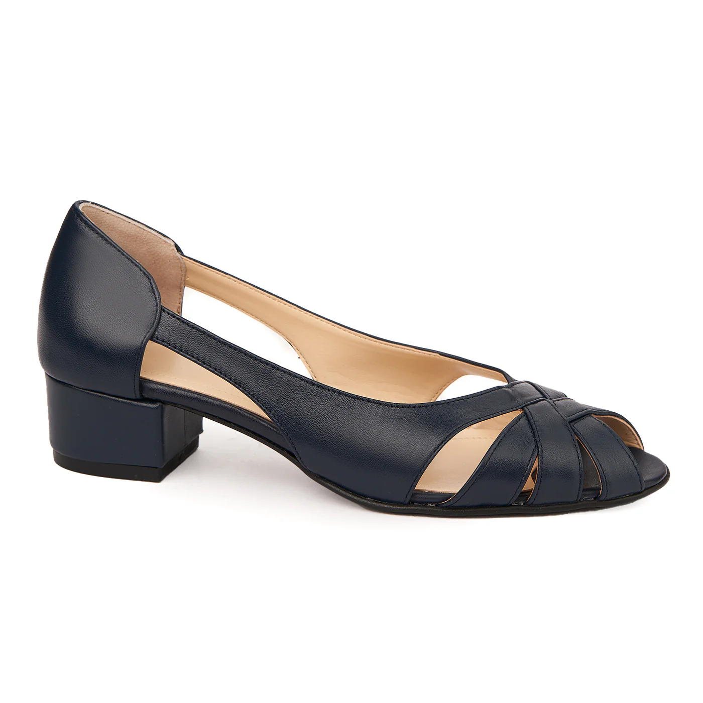 Pantofi decupati toc mic din piele naturala bleumarin 4955