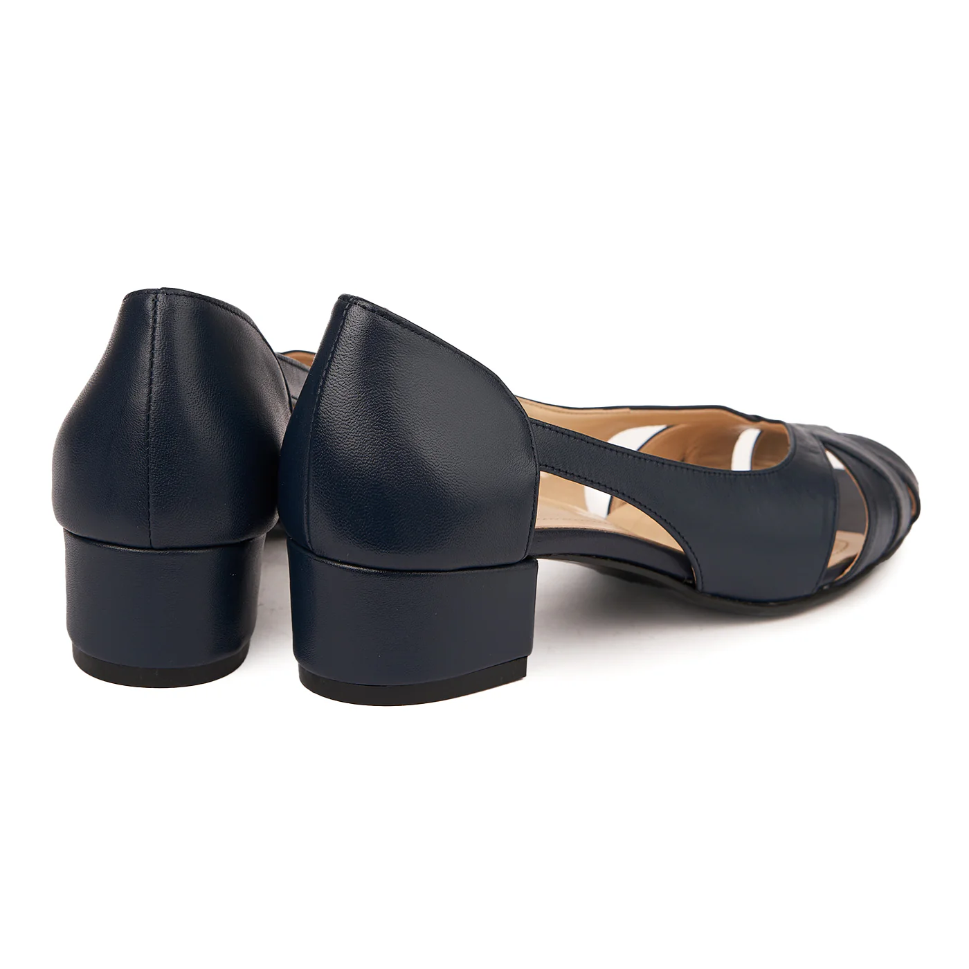 Pantofi decupati toc mic din piele naturala bleumarin 4955 - Image 2