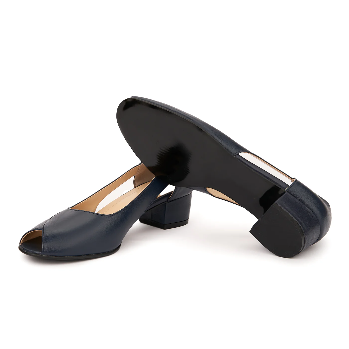 Pantofi decupati toc mic din piele naturala bleumarin 4966 - Image 3