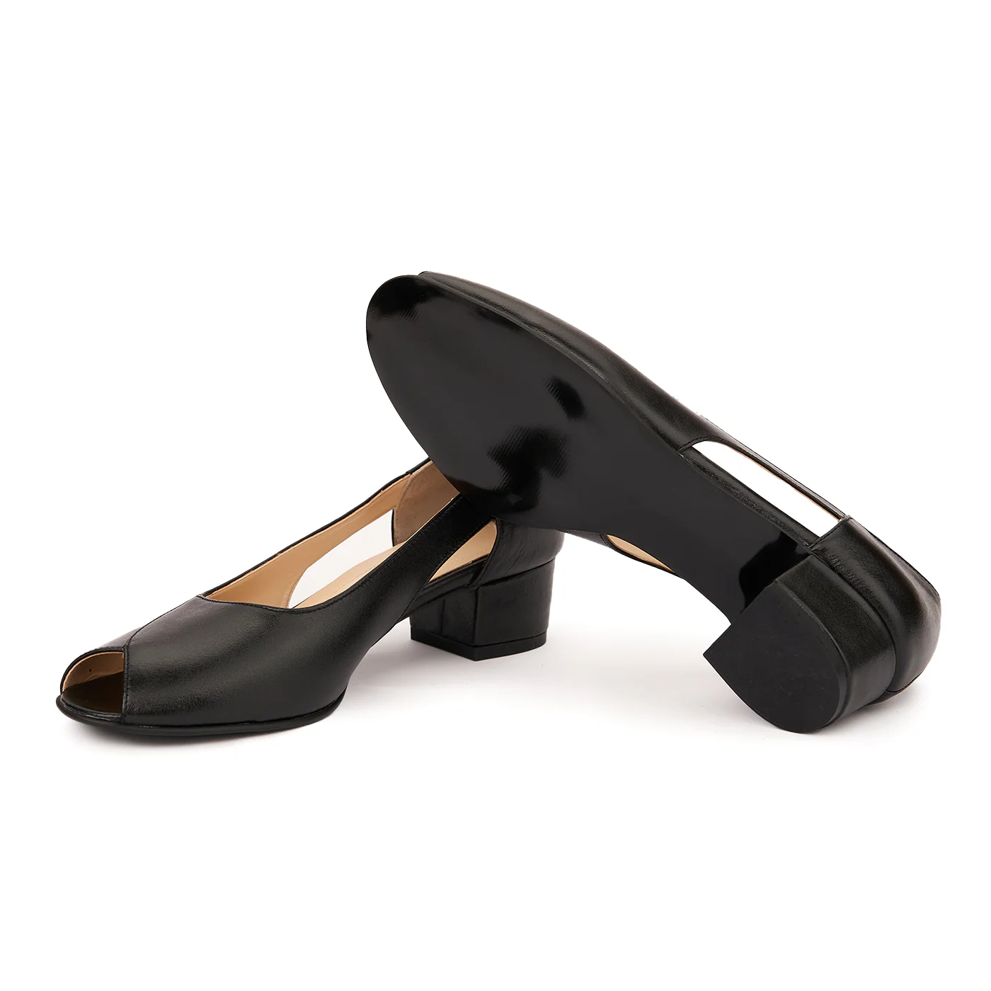 Pantofi decupati toc mic din piele naturala neagra 4971 - Image 3