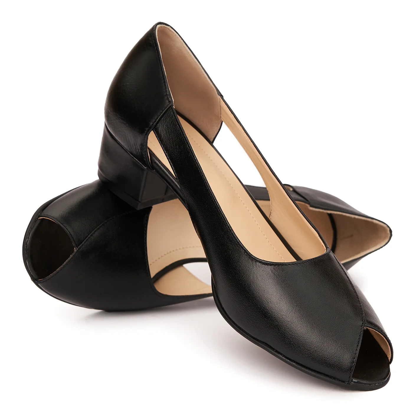 Pantofi decupati toc mic din piele naturala neagra 4971 - Image 4