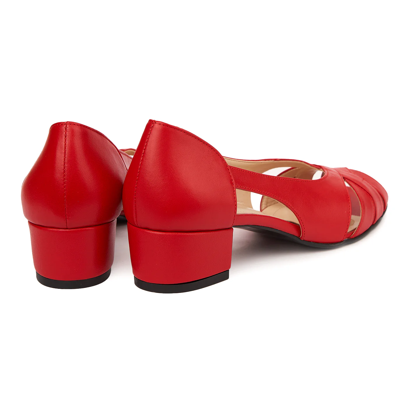 Pantofi decupati toc mic din piele naturala rosie 4960 - Image 3