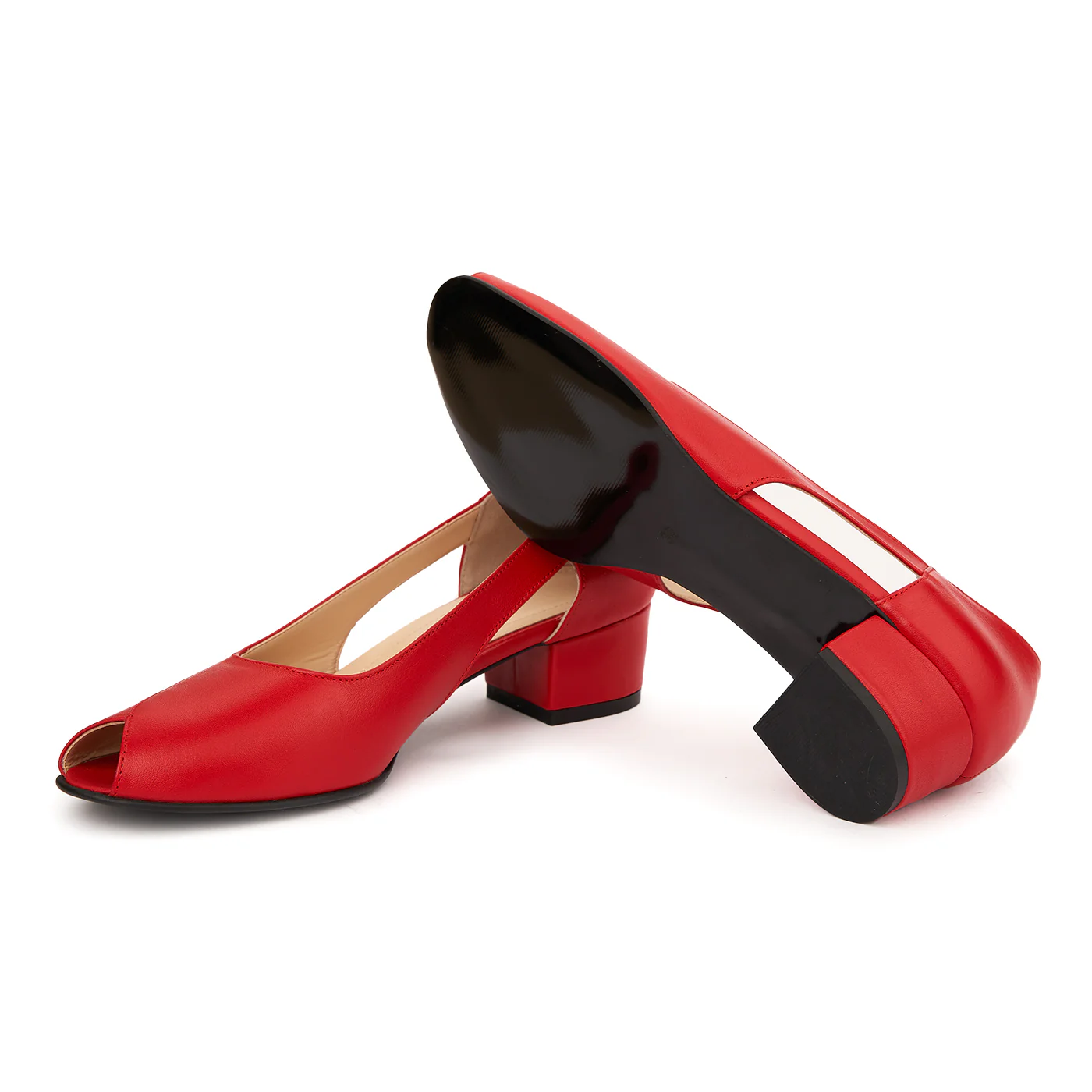 Pantofi decupati toc mic din piele naturala rosie 4963 - Image 3