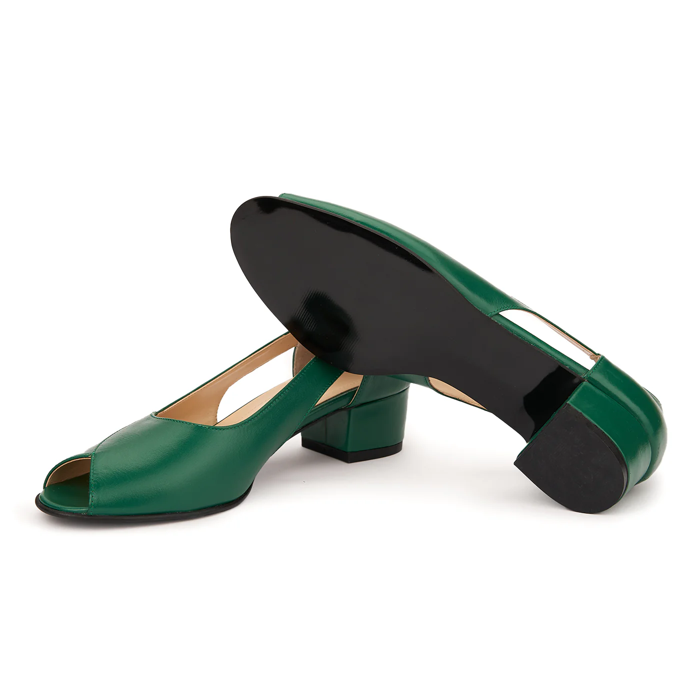 Pantofi decupati toc mic din piele naturala verde 4967 - Image 3