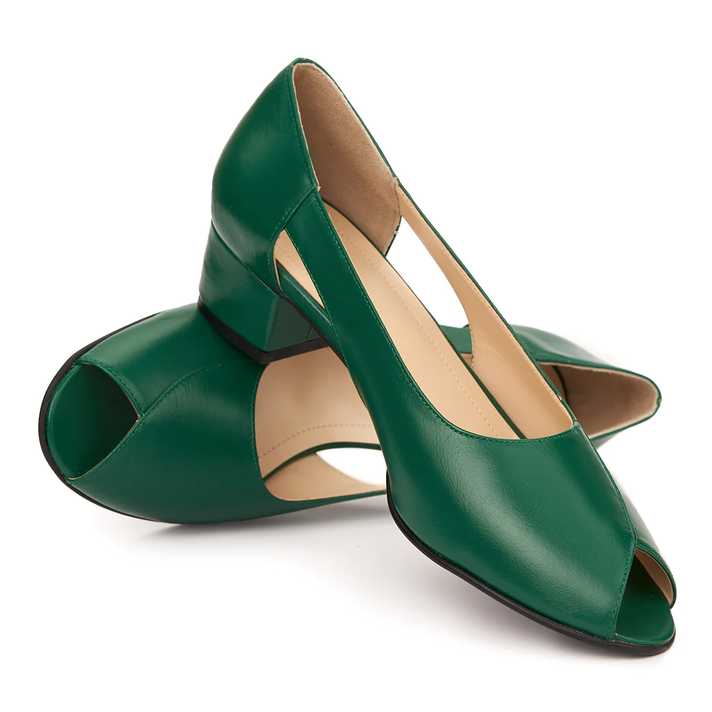 Pantofi decupati toc mic din piele naturala verde 4967 - Image 4