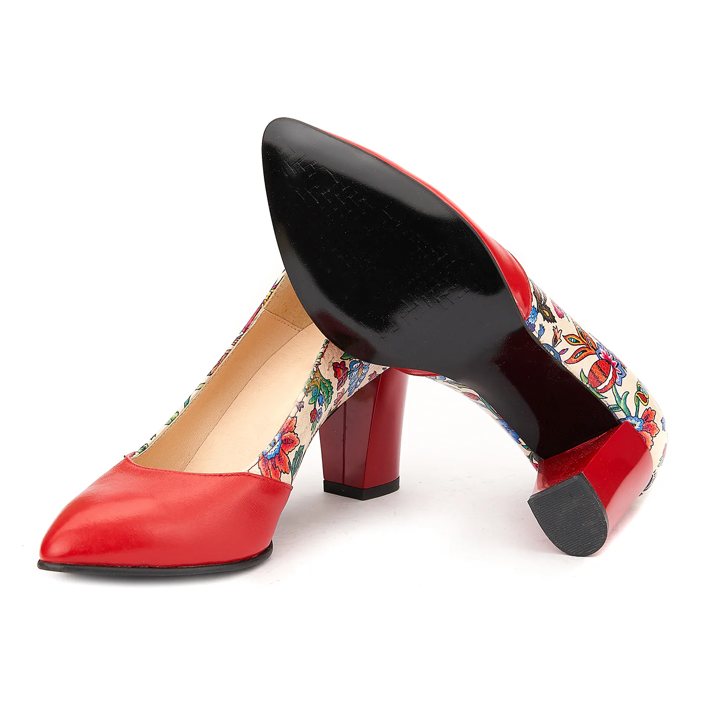 Pantofi din Piele Naturala Rosu Floral  4026 - Image 3