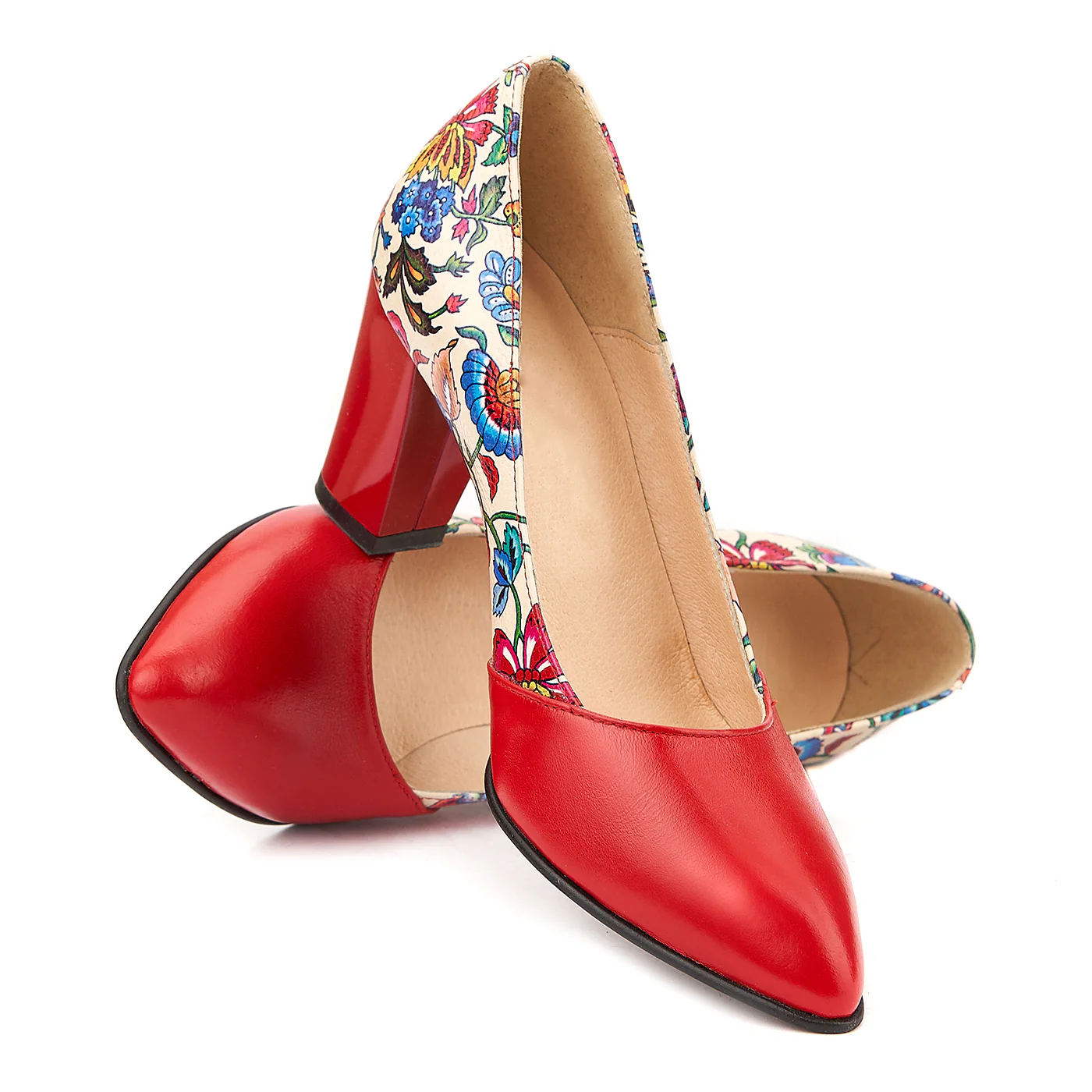 Pantofi din Piele Naturala Rosu Floral  4026 - Image 4
