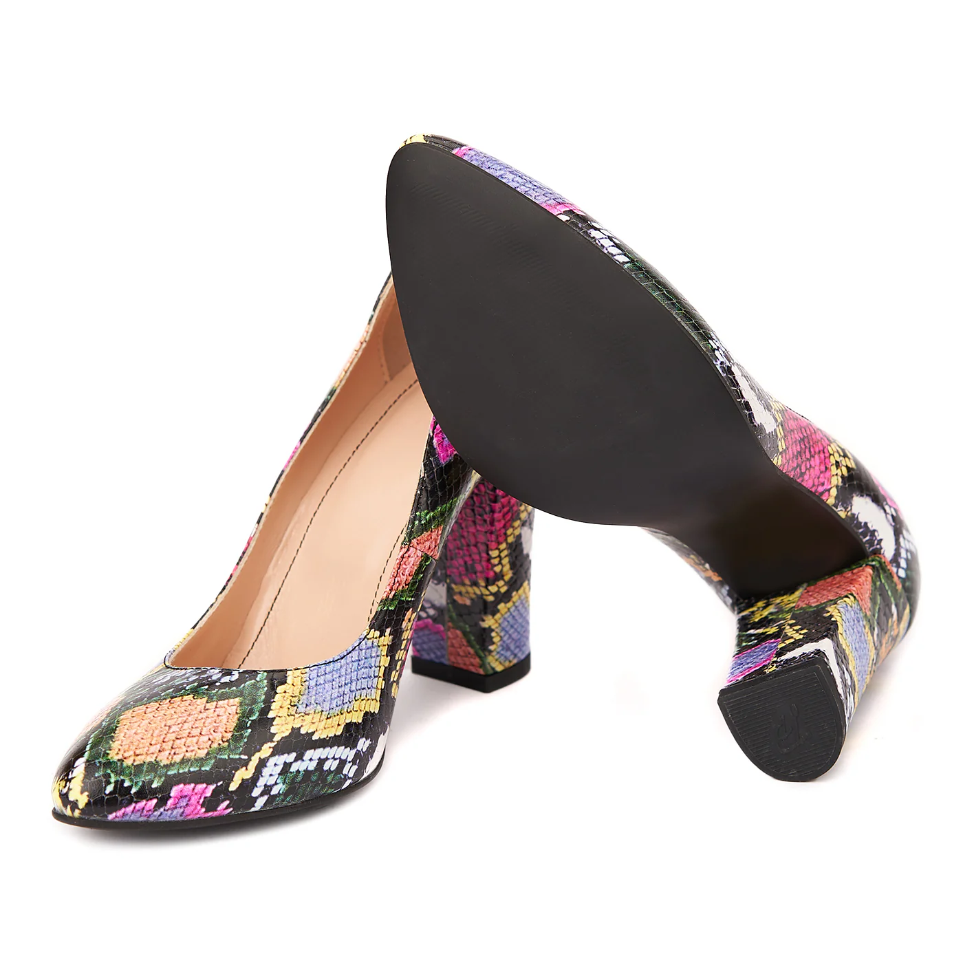 Pantofi Eleganti cu Toc de 8 Cm din Piele Naturala Multicolora 4449 - Image 3