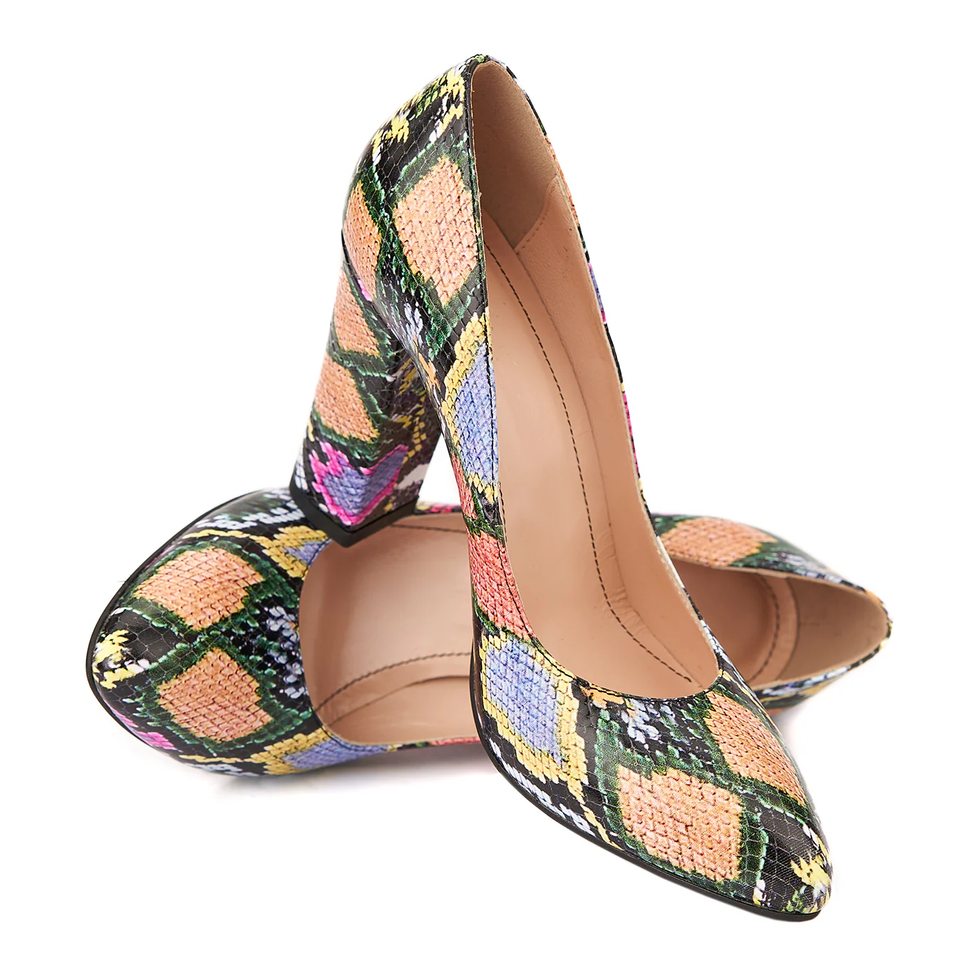 Pantofi Eleganti cu Toc de 8 Cm din Piele Naturala Multicolora 4449 - Image 4