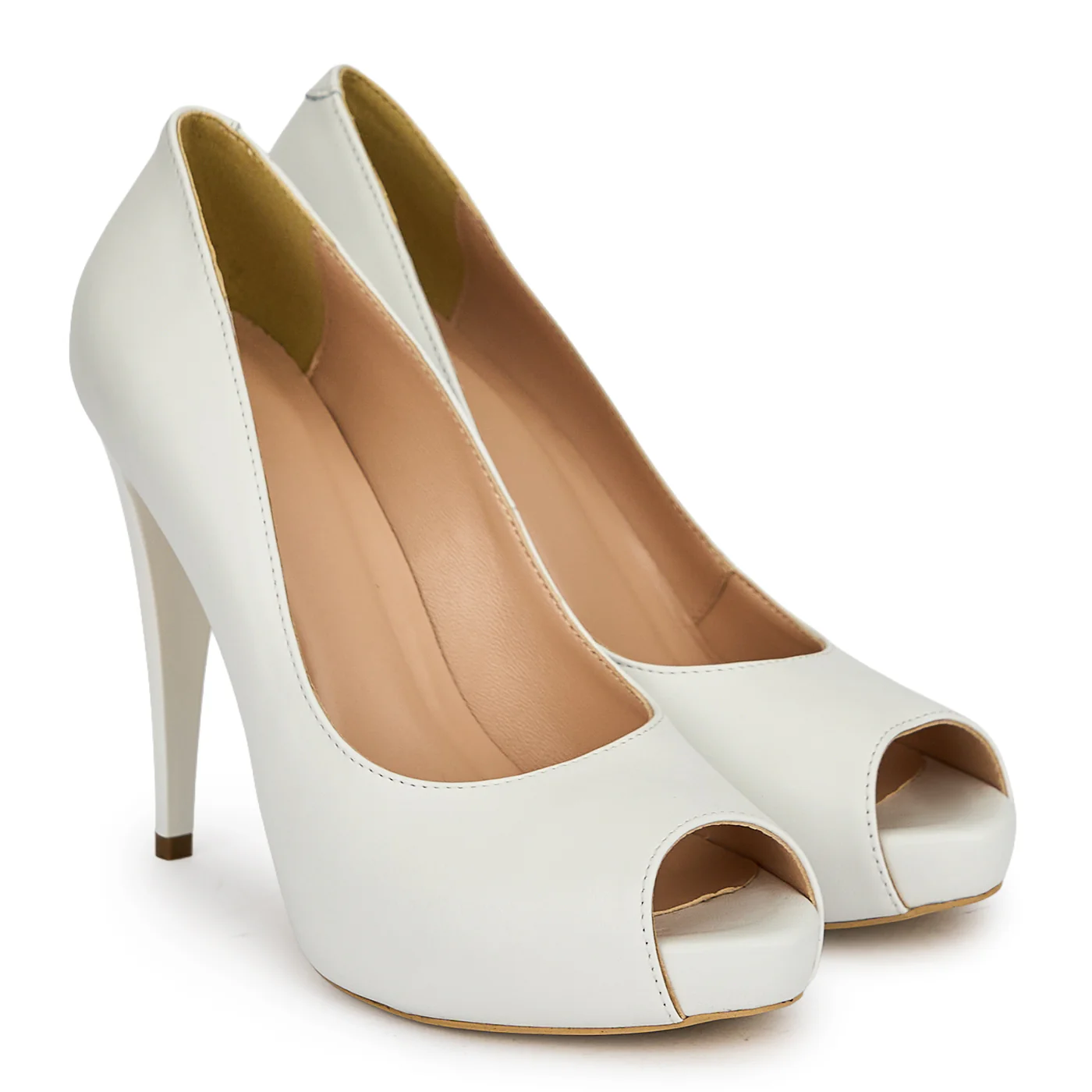 Pantofi eleganti dama din piele naturala alba cu toc subtire 11.5 cm 19484 - Image 4